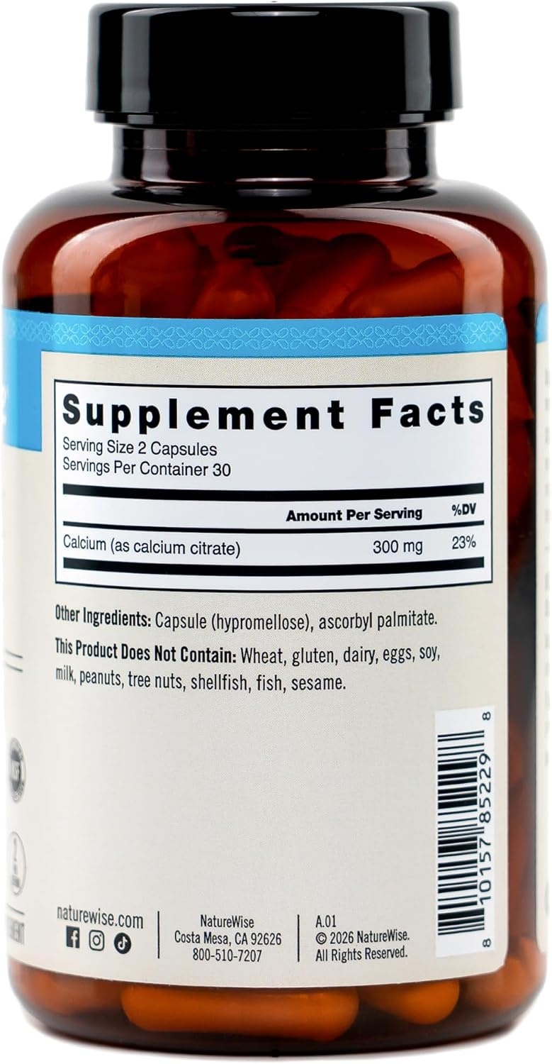 image:imageNatureWise Calcium Citrate 300mg Capsules Supplement for Bone Health Easy to Digest amp WellAbsorb Vegan NonGMO GlutenFree 180 Capsules90Day SupplyUnflavored