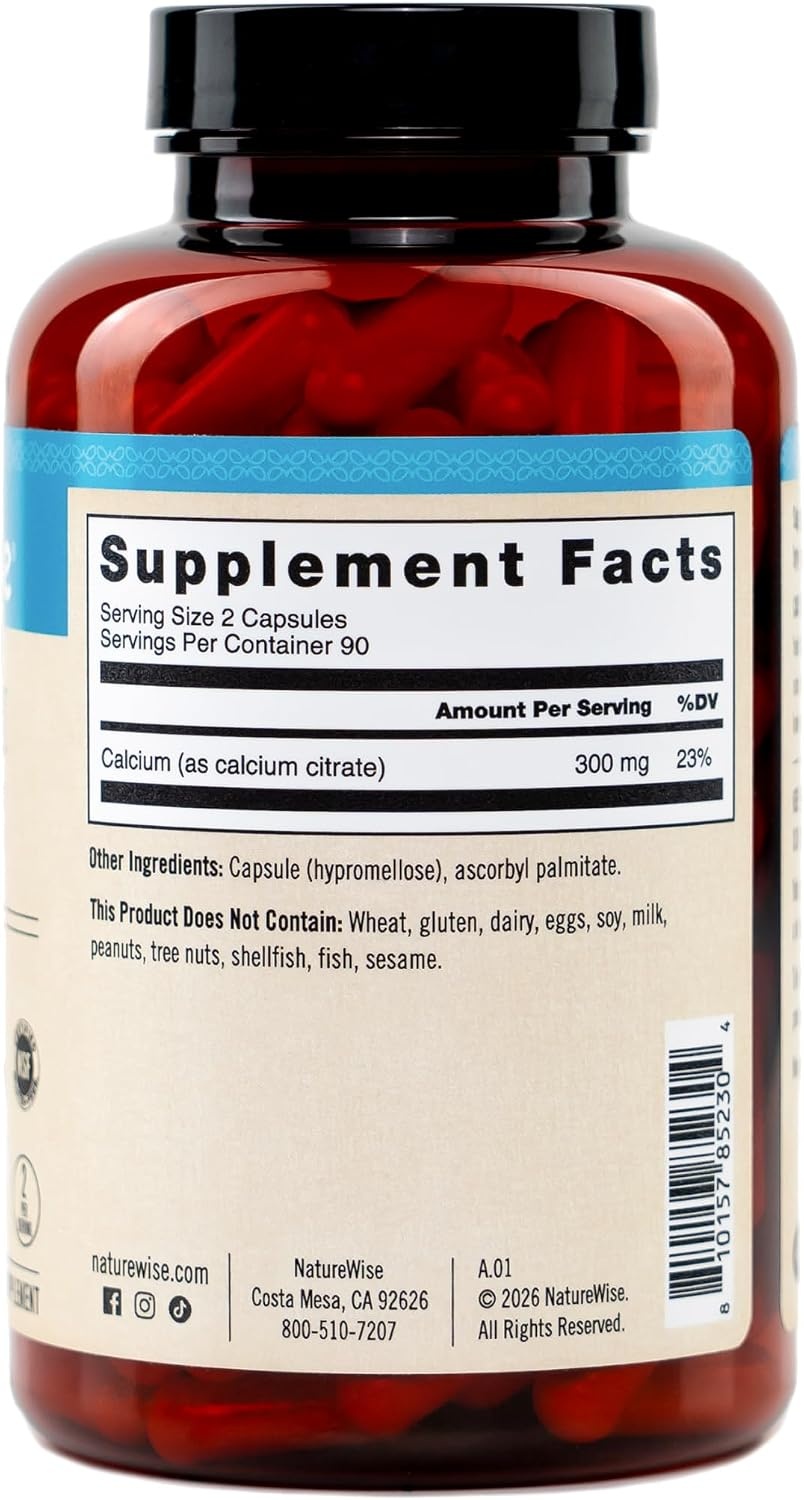 image:imageNatureWise Calcium Citrate 300mg Capsules Supplement for Bone Health Easy to Digest amp WellAbsorb Vegan NonGMO GlutenFree 180 Capsules90Day SupplyUnflavored