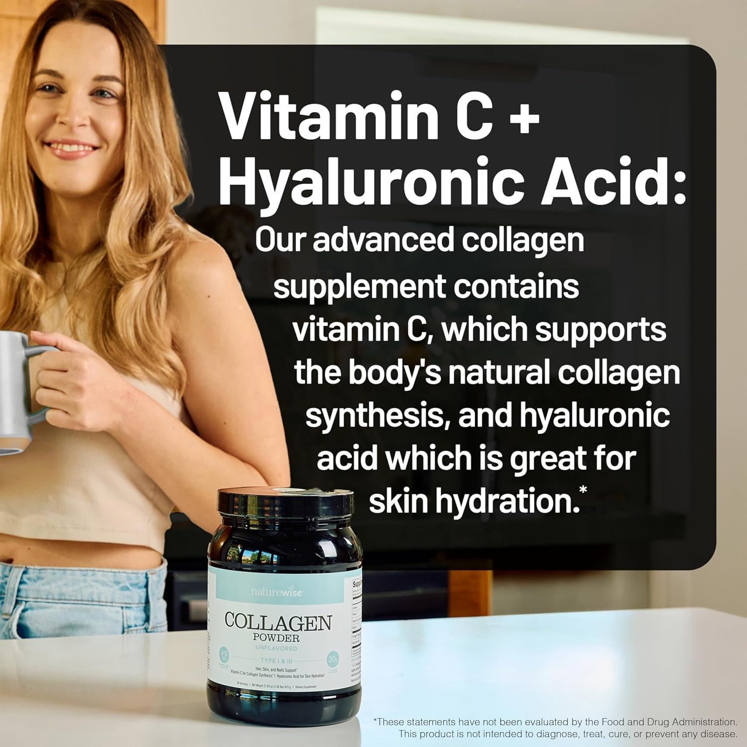 image:imageNatureWise Collagen Peptides Powder with Hyaluronic Acid and Vitamin C Unflavored Collagen Peptides for Women amp Men Type I amp III for Hair Skin amp Nails Sugar Gluten amp Dairy Free 30 Servings136 Pound Pack of 1