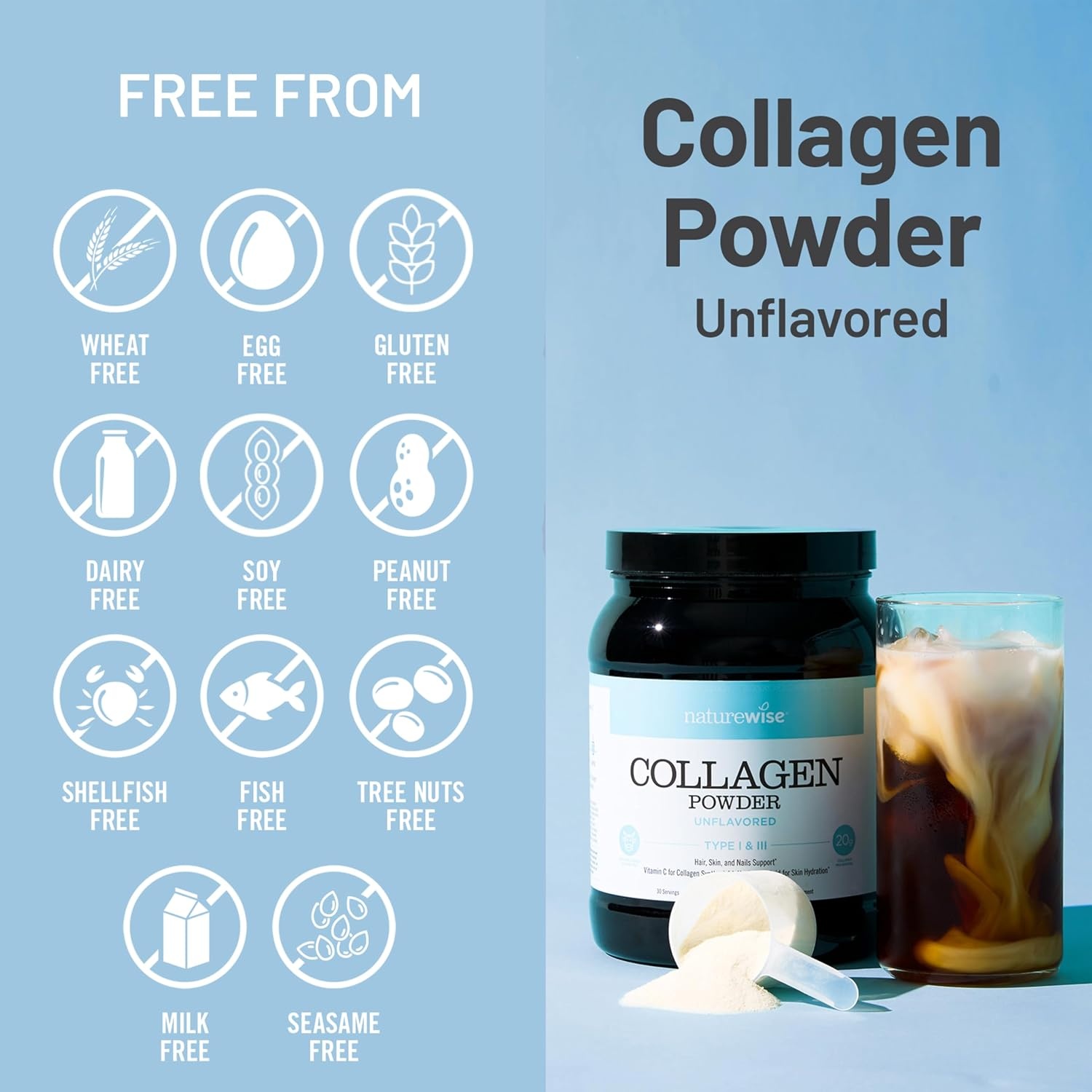 image:imageNatureWise Collagen Peptides Powder with Hyaluronic Acid and Vitamin C Unflavored Collagen Peptides for Women amp Men Type I amp III for Hair Skin amp Nails Sugar Gluten amp Dairy Free 30 Servings271 Pound Pack of 1