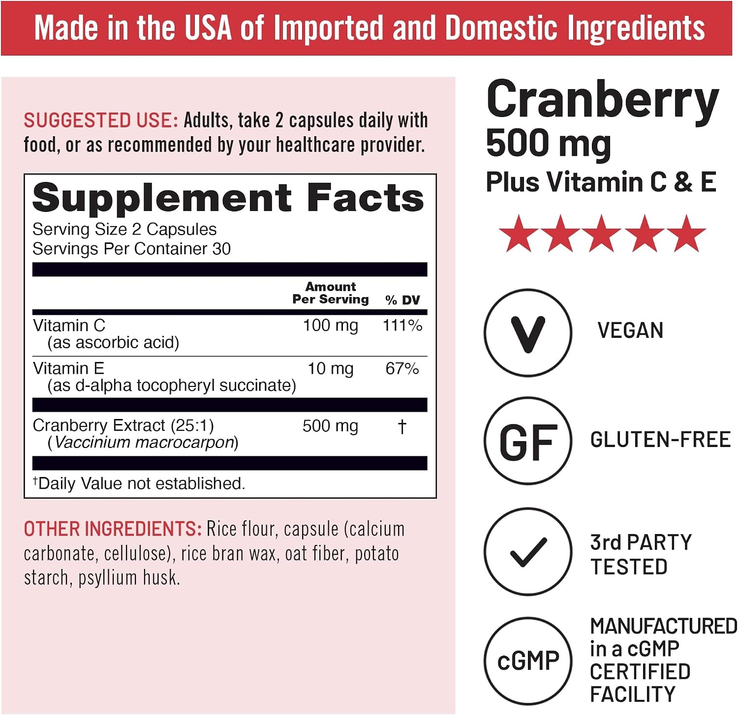 image:imageNatureWise Cranberry Pills for Women 500mg Cranberry Extract 251 Vitamin C amp E Cleansing Urinary Tract amp Bladder Vegan NonGMO SugarFree 60 Capsules1Month Supply60 Count Pack of 1