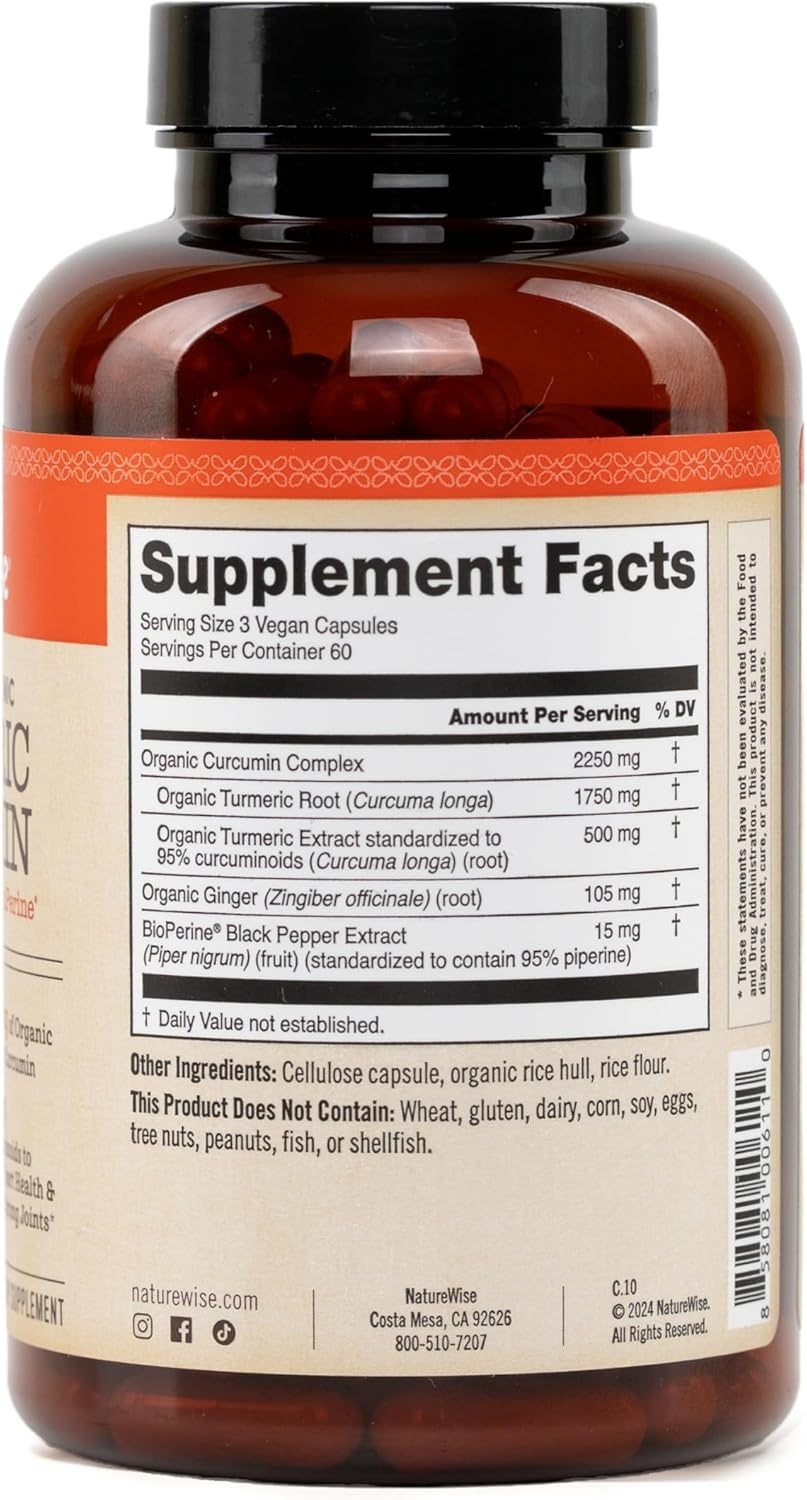 image:imageNatureWise Curcumin Turmeric 2250mg Advanced Absorption from 95 Curcuminoids amp BioPerine Black Pepper Extract Daily Joint and Immune Health Support Vegan 180 Count60Day Supply180 Count Pack of 1