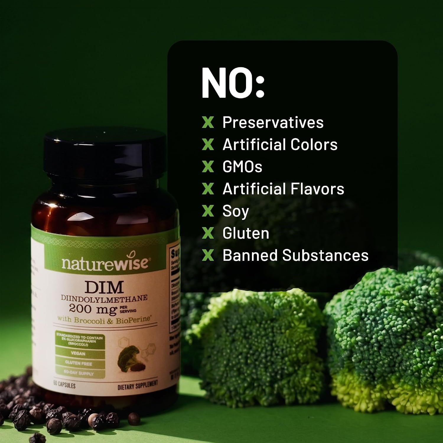image:imageNatureWise DIM Diindolylmethane 200mg Broccoli amp BioPerine Black Pepper Extract DIM Supplement for Women amp Men Hormone amp Estrogen Support Vegan USA Manufactured 60 Capsules60Day Supply