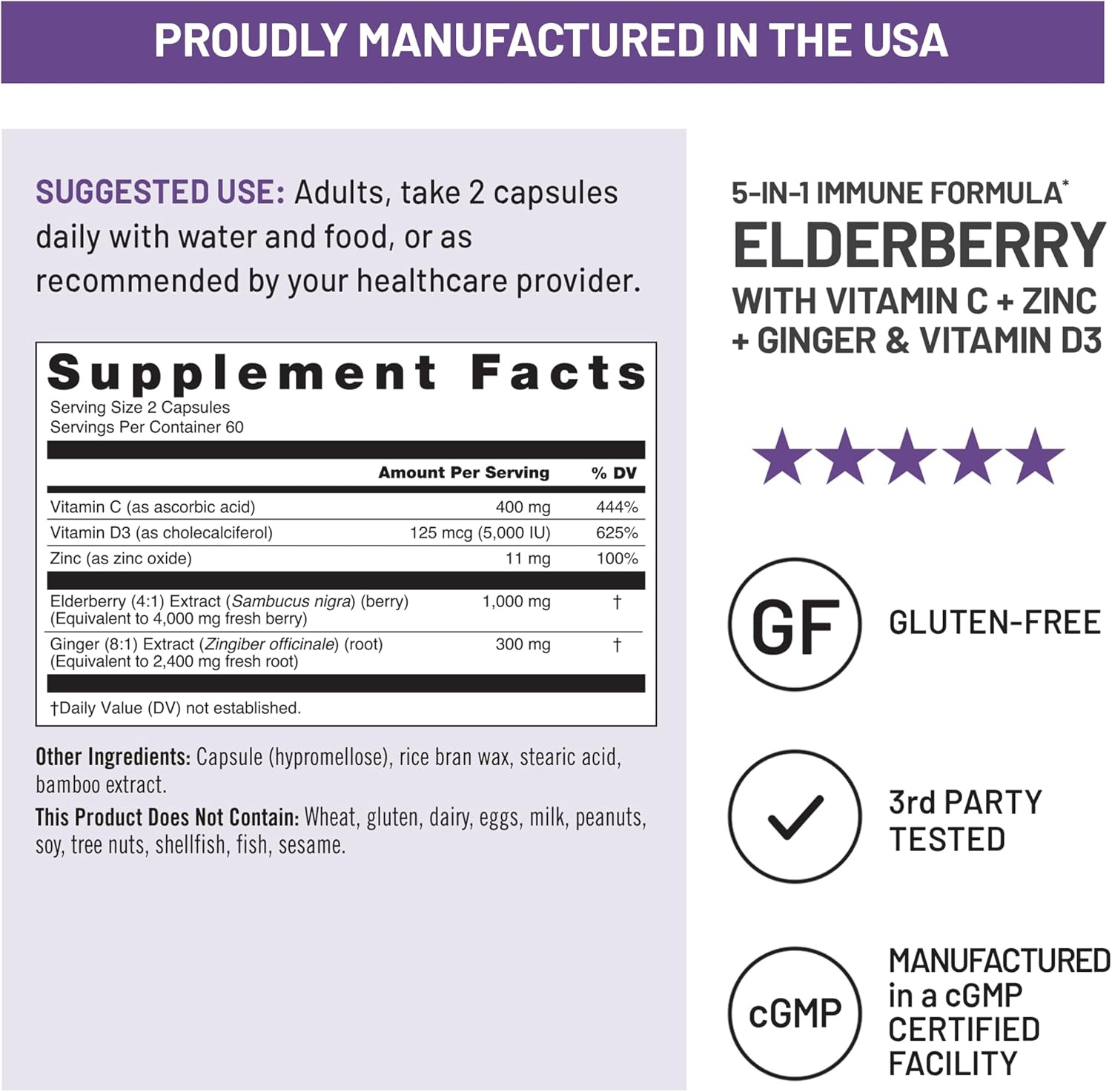 image:imageNatureWise Elderberry Vitamin C and Zinc for Adults Sambucus Black Elderberry and Ginger amp Vitamin D3 5000IU 5 in 1 Immune Support NonGMO USA Manufactured 120 Veggie Capsules60Day Supply