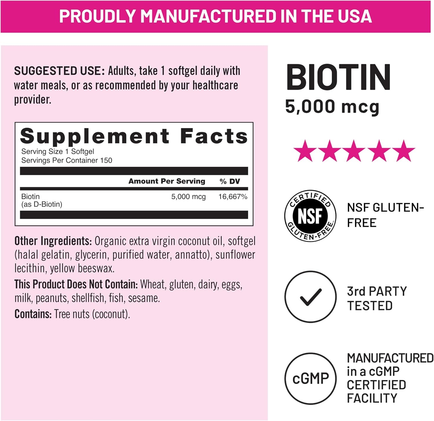 image:imageNatureWise Extra Strength Biotin 5000 mcg Softgels Biotin for Hair Growth Women amp Men Skin amp Nails Support NonGMO USA Manufactured 150 Softgels150Day Supply