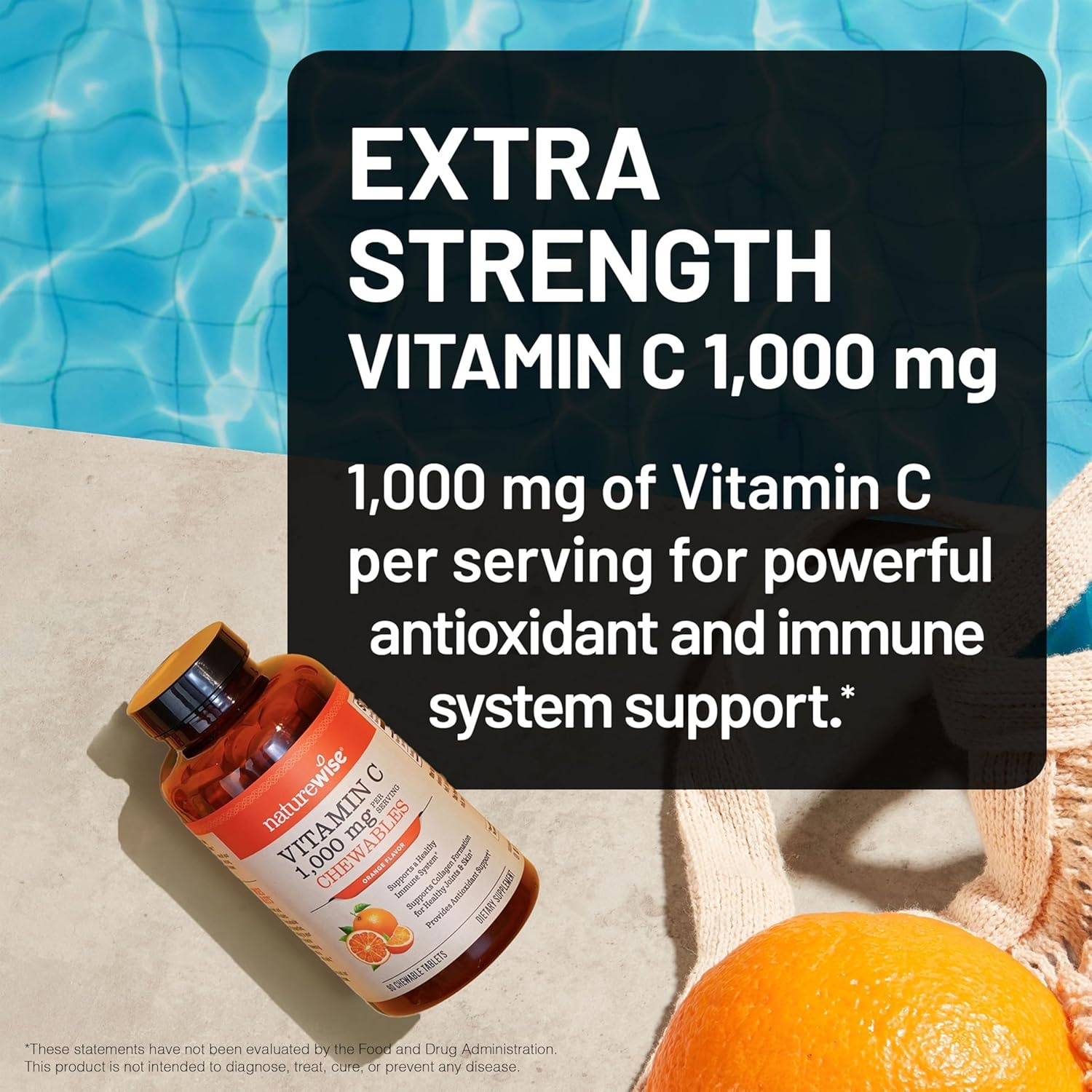image:imageNatureWise Extra Strength Vitamin C Chewable 1000mg for Adults Natural Orange Flavor Immune System amp Antioxidant Support NonGMO Vegan amp Sugar Free 90 Chewable Tablets45Day SupplyOrange