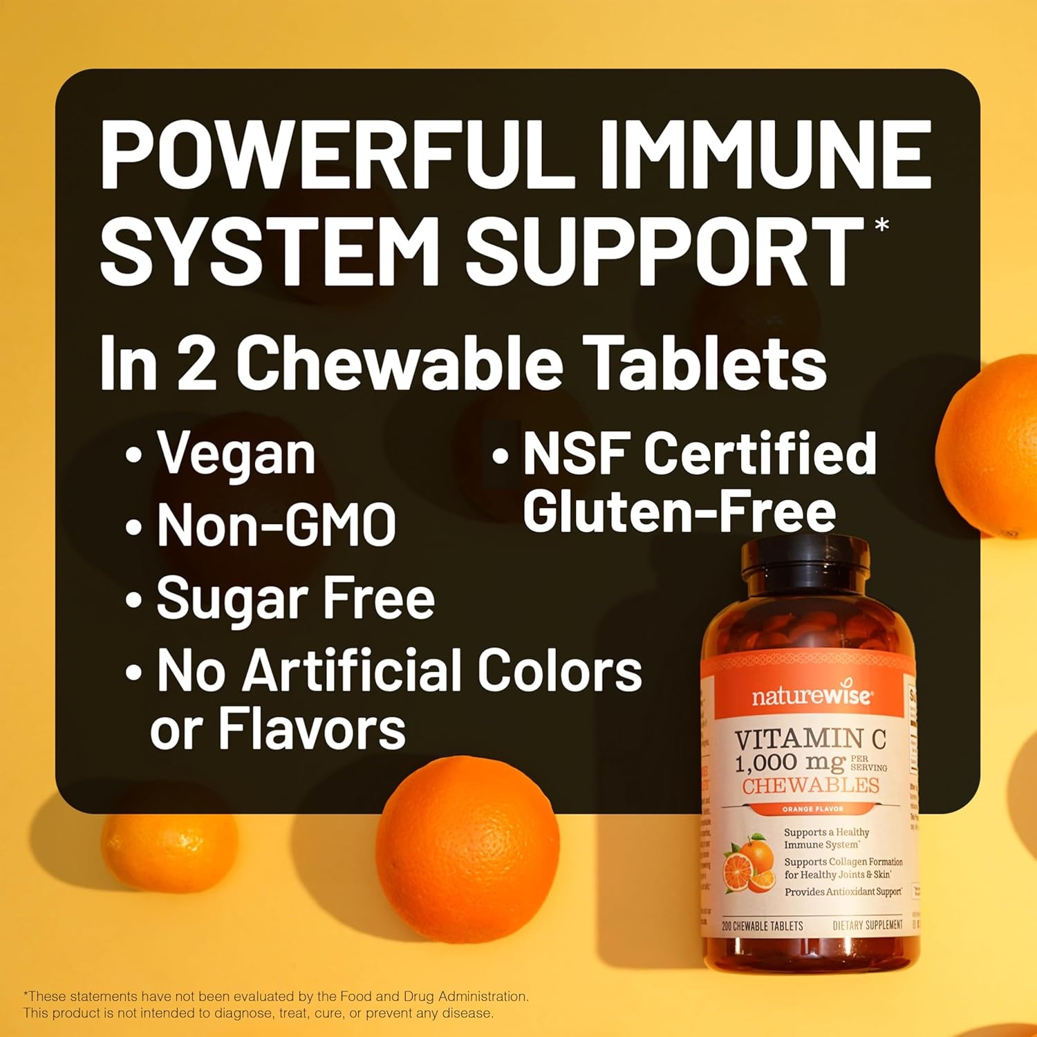 image:imageNatureWise Extra Strength Vitamin C Chewable 1000mg for Adults Natural Orange Flavor Immune System amp Antioxidant Support NonGMO Vegan amp Sugar Free 90 Chewable Tablets45Day SupplyOrange