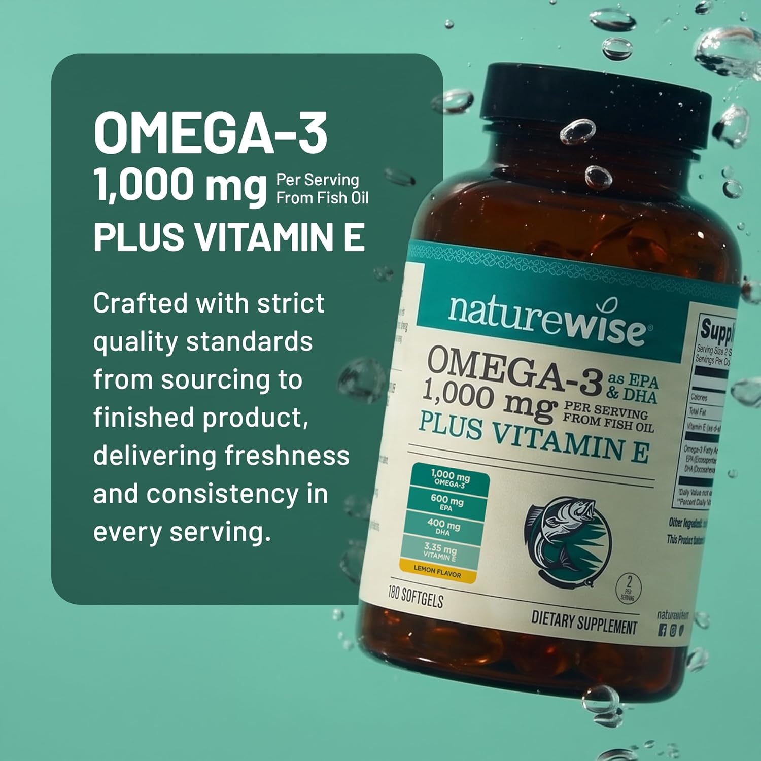 image:imageNatureWise ExtraStrength Omega 3 Fish Oil Supplement 1000mg per Serving 600 EPA amp 400 DHA and Vitamin E Sustainably Sourced Fish Oil Lemon Flavor 60 Softgels1Month Supply180 Count Pack of 1