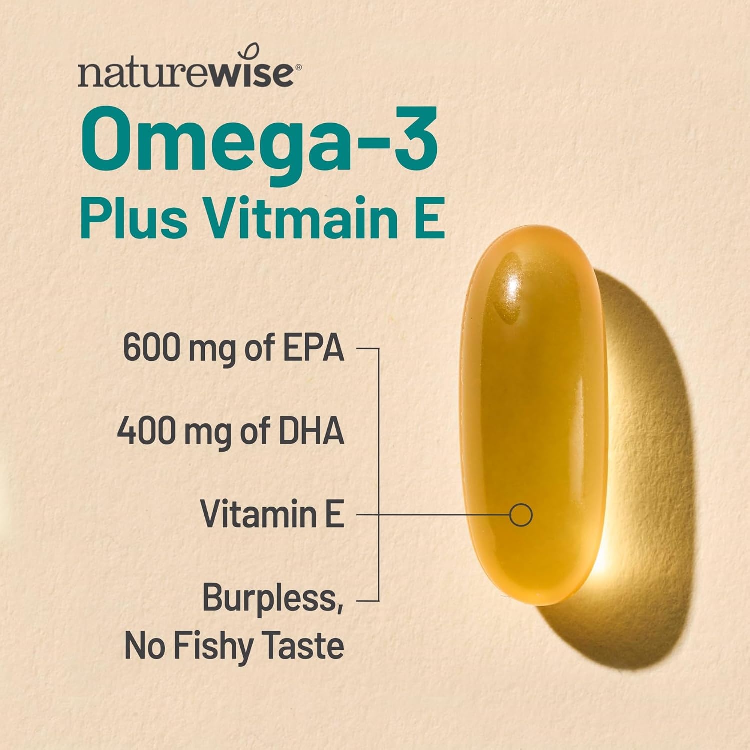 image:imageNatureWise ExtraStrength Omega 3 Fish Oil Supplement 1000mg per Serving 600 EPA amp 400 DHA and Vitamin E Sustainably Sourced Fish Oil Lemon Flavor 60 Softgels1Month Supply180 Count Pack of 1