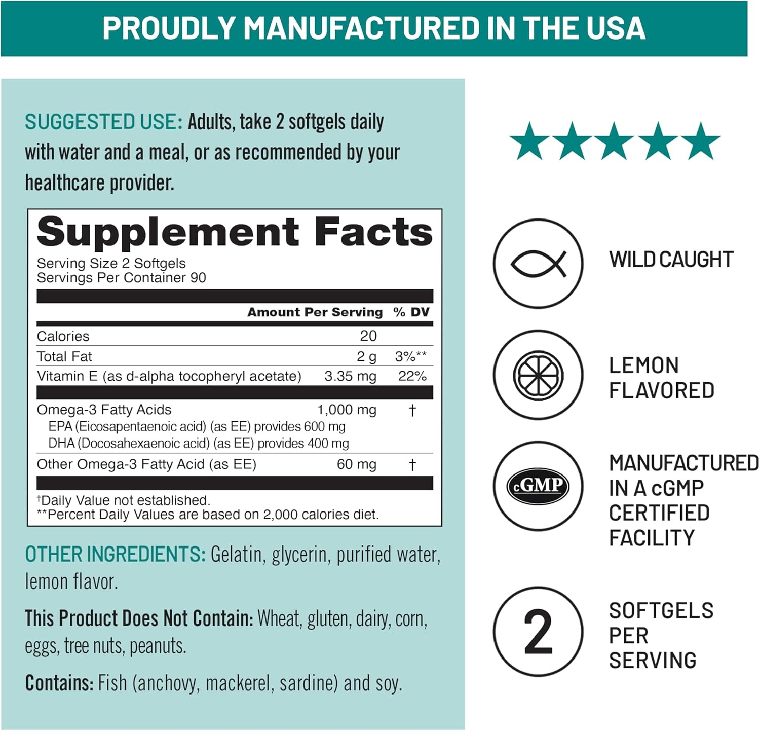 image:imageNatureWise ExtraStrength Omega 3 Fish Oil Supplement 1000mg per Serving 600 EPA amp 400 DHA and Vitamin E Sustainably Sourced Fish Oil Lemon Flavor 60 Softgels1Month Supply180 Count Pack of 1