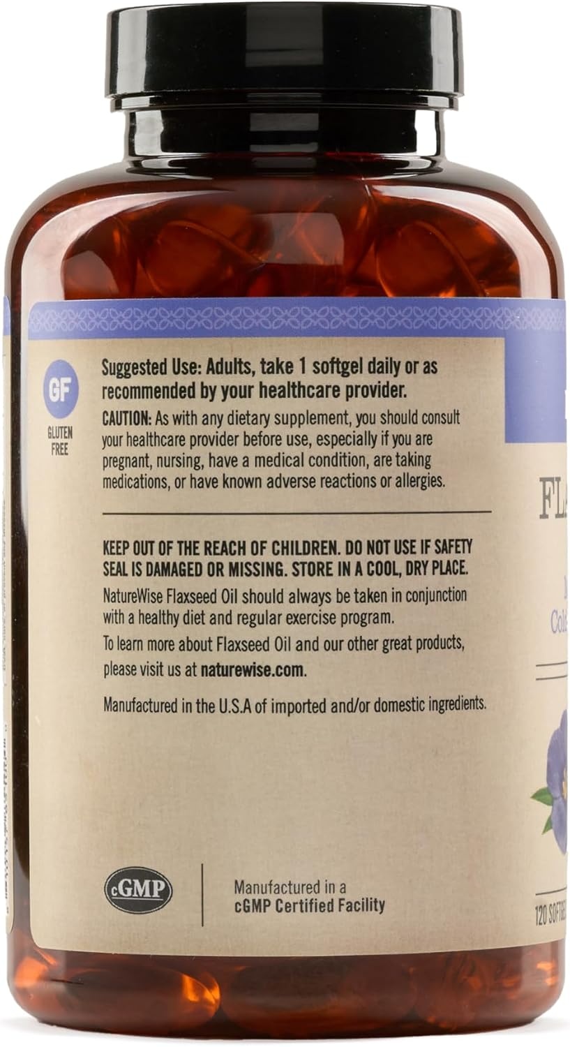 image:imageNatureWise Flaxseed Oil 1000 mg Fish Free Omega 3 with 580 mg ALA Plant Based Omega 3 6 9 Supplement Organic Cold Pressed NonGMO 120 Softgels120Day Supply