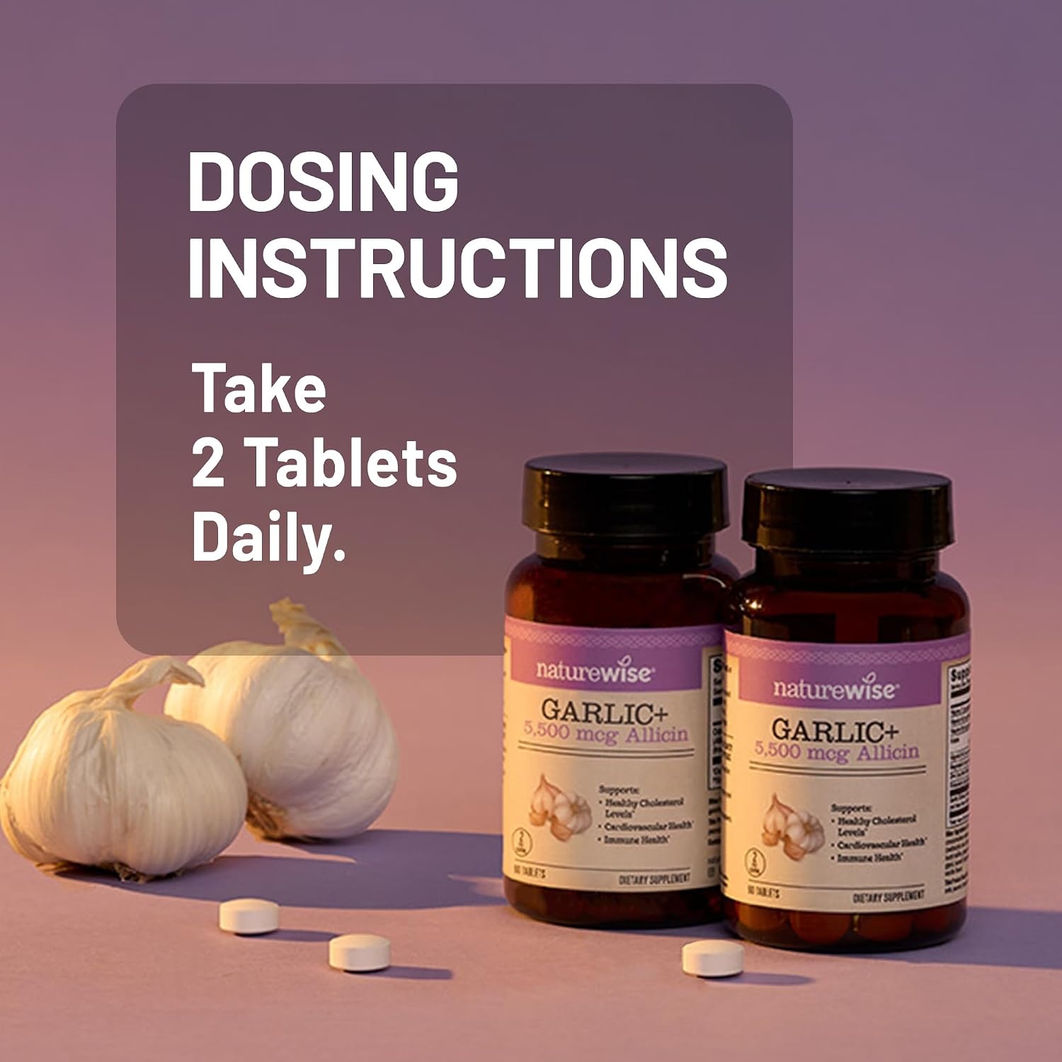 image:imageNatureWise Garlic Extract 5500 mcg Allicin Supplement Healthy Cholesterol amp Blood Pressure Formula Vitamins B amp C Vegan Tablets wEnteric Coating NonGMO GlutenFree 60 Count 30Day Supply
