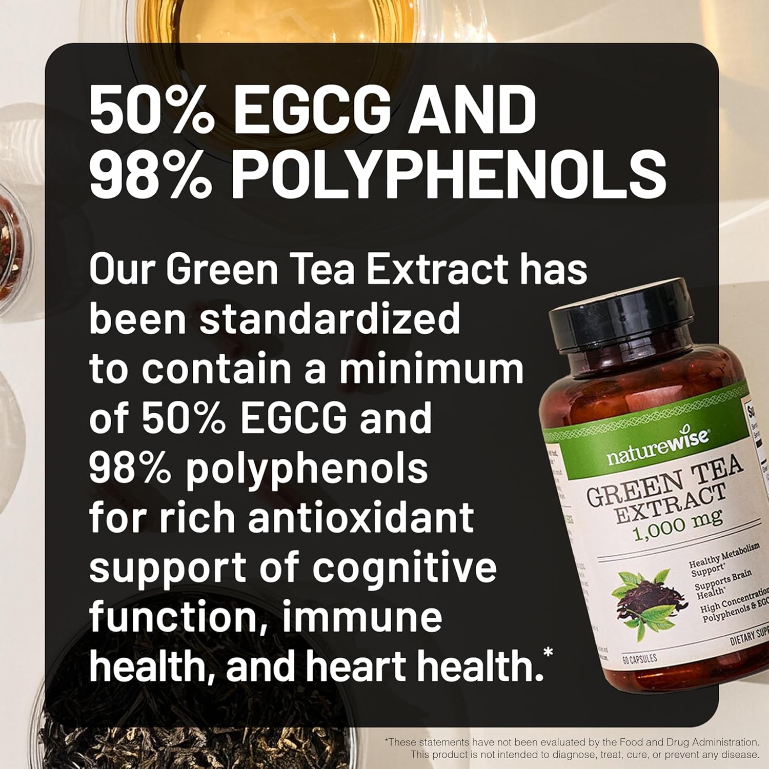 image:imageNatureWise Green Tea Extract Capsules 1000 mg 50 EGCG amp 98 Polyphenols Extra Strength Green Tea Pills Antioxidants for Heart Health amp Energy Vegan NonGMO 60 Count30Day Supply60 Count Pack of 1
