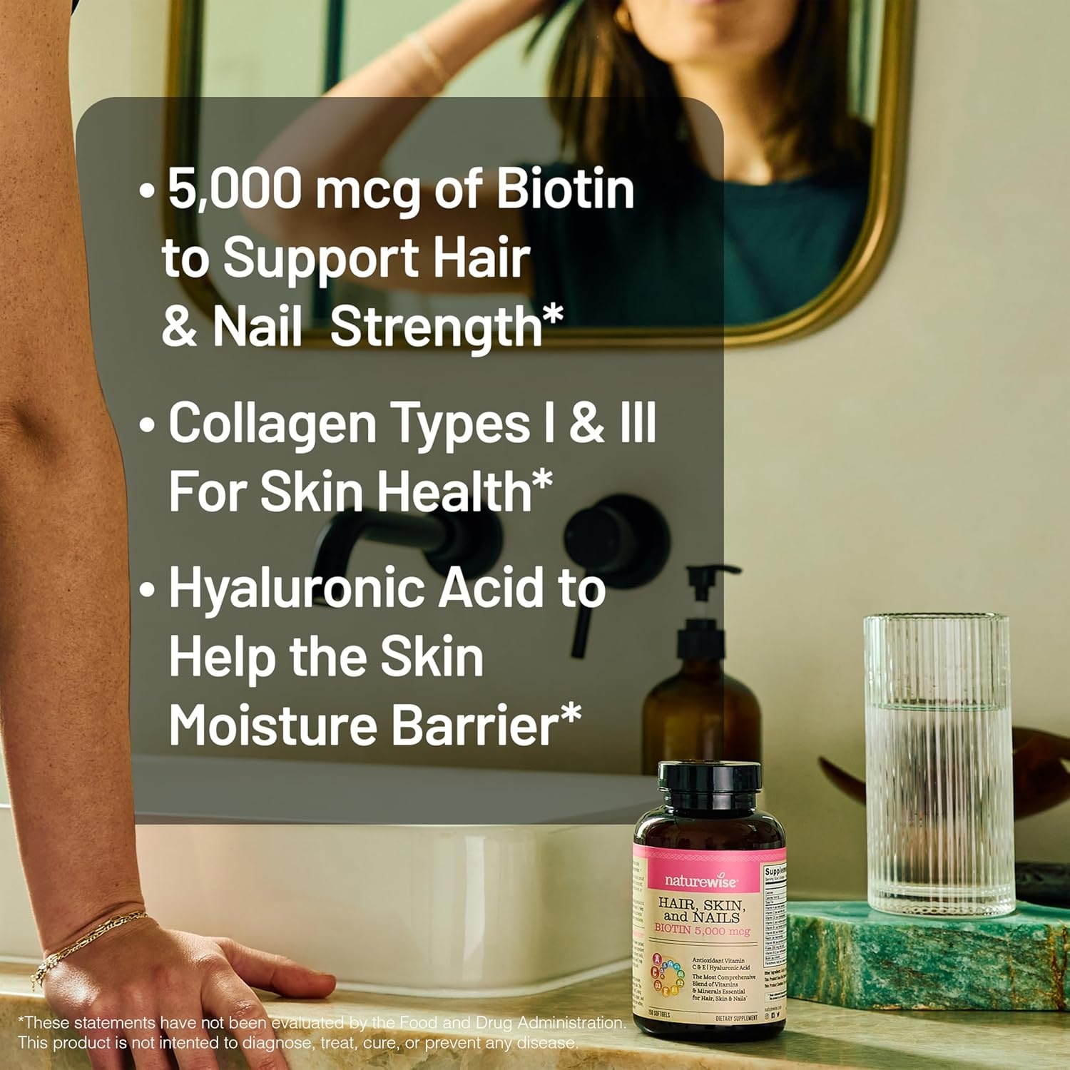 image:imageNatureWise Hair Skin and Nails Vitamin Biotin 5000mcg wHyaluronic Acid Collagen for Women with C B Complex D3 A E Iron NonGMO Gluten Free 150 Softgels50Day Supply150 Count Pack of 1