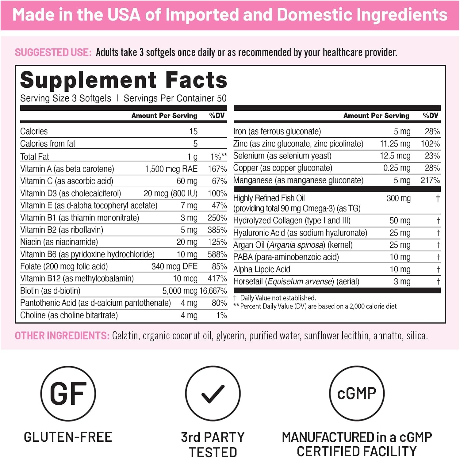 image:imageNatureWise Hair Skin and Nails Vitamin Biotin 5000mcg wHyaluronic Acid Collagen for Women with C B Complex D3 A E Iron NonGMO Gluten Free 150 Softgels50Day Supply150 Count Pack of 1