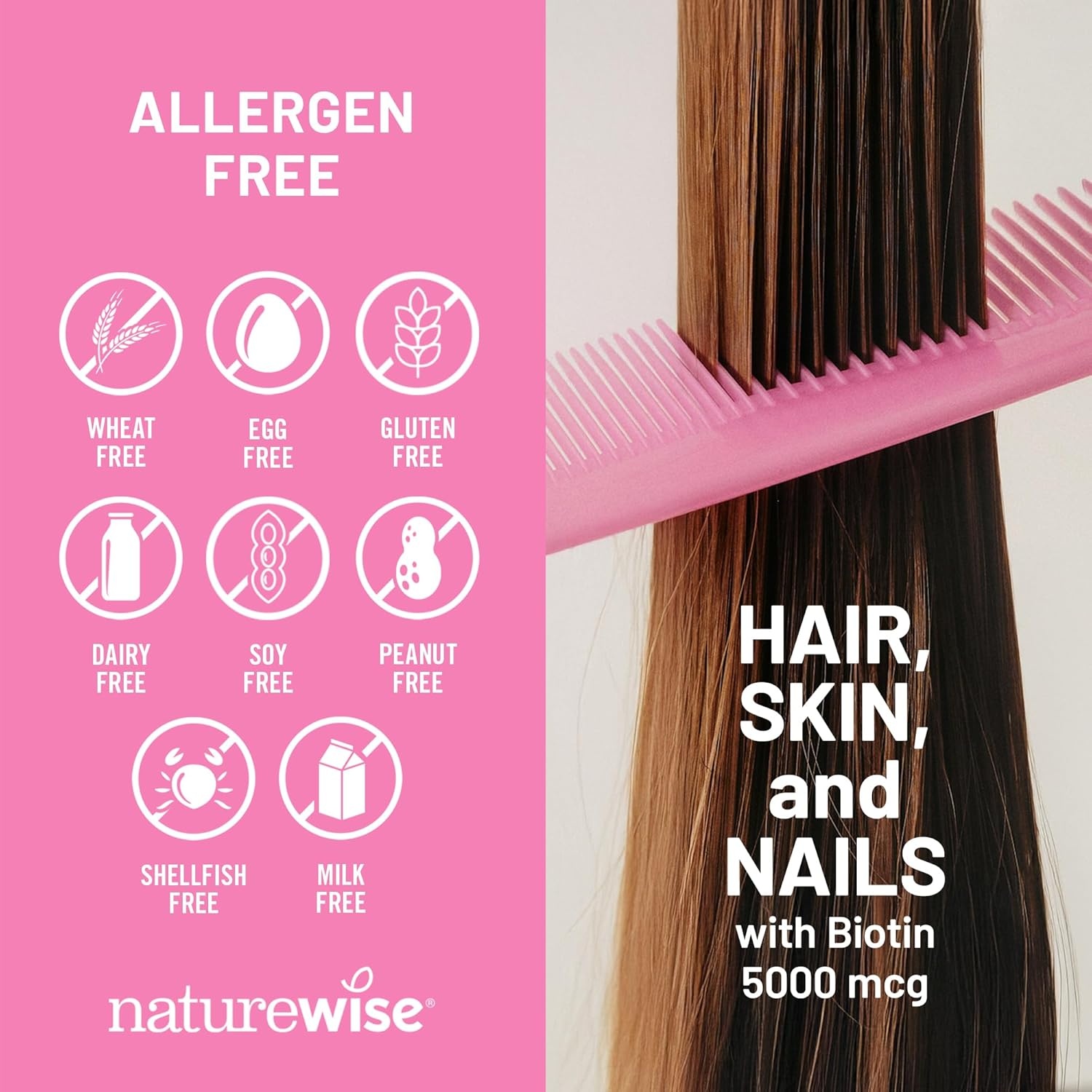 image:imageNatureWise Hair Skin and Nails Vitamin Biotin 5000mcg wHyaluronic Acid Collagen for Women with C B Complex D3 A E Iron NonGMO Gluten Free 150 Softgels50Day Supply150 Count Pack of 1