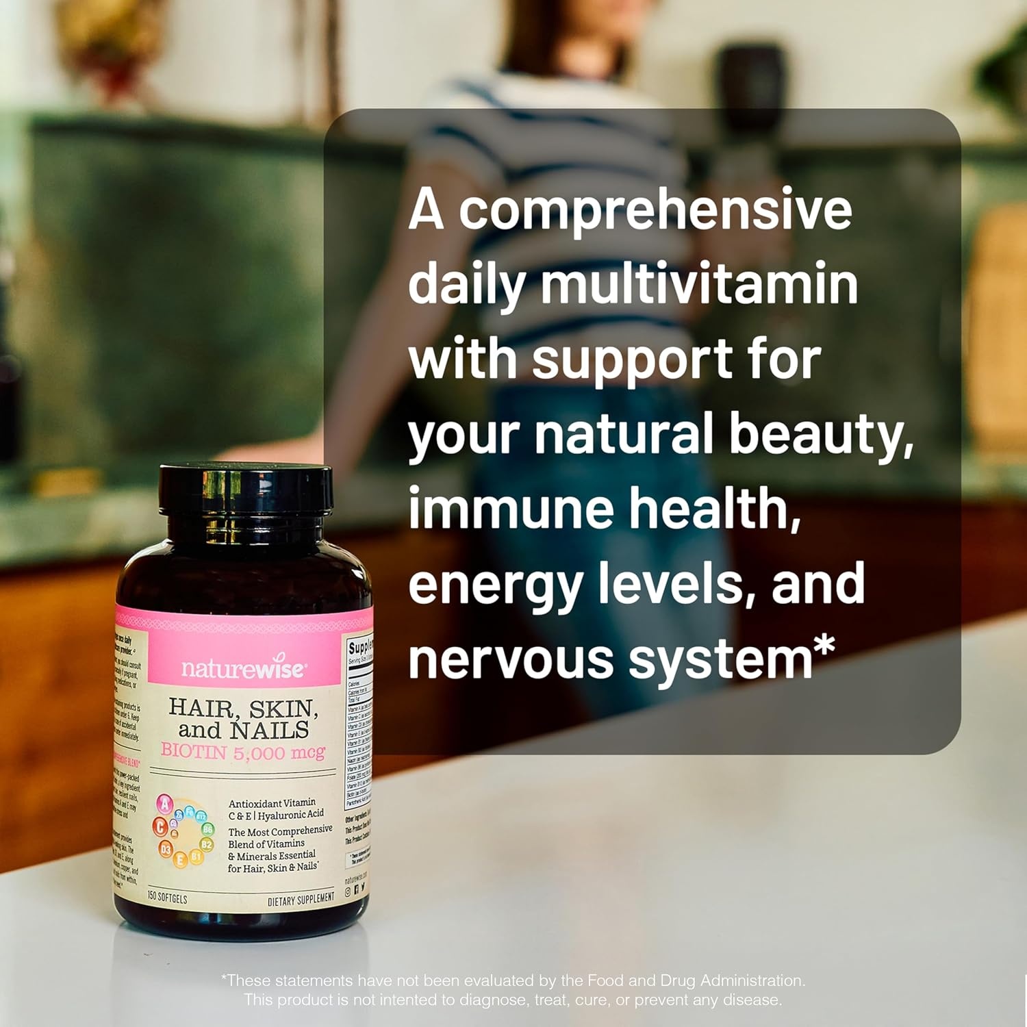 image:imageNatureWise Hair Skin and Nails Vitamin Biotin 5000mcg wHyaluronic Acid Collagen for Women with C B Complex D3 A E Iron NonGMO Gluten Free 150 Softgels50Day Supply150 Count Pack of 1