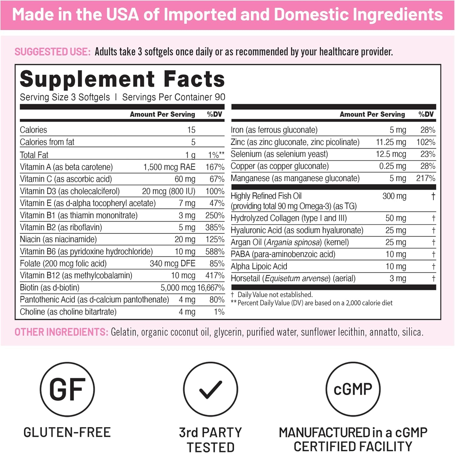 image:imageNatureWise Hair Skin and Nails Vitamin Biotin 5000mcg wHyaluronic Acid Collagen for Women with C B Complex D3 A E Iron NonGMO Gluten Free 150 Softgels50Day Supply270 Count Pack of 1