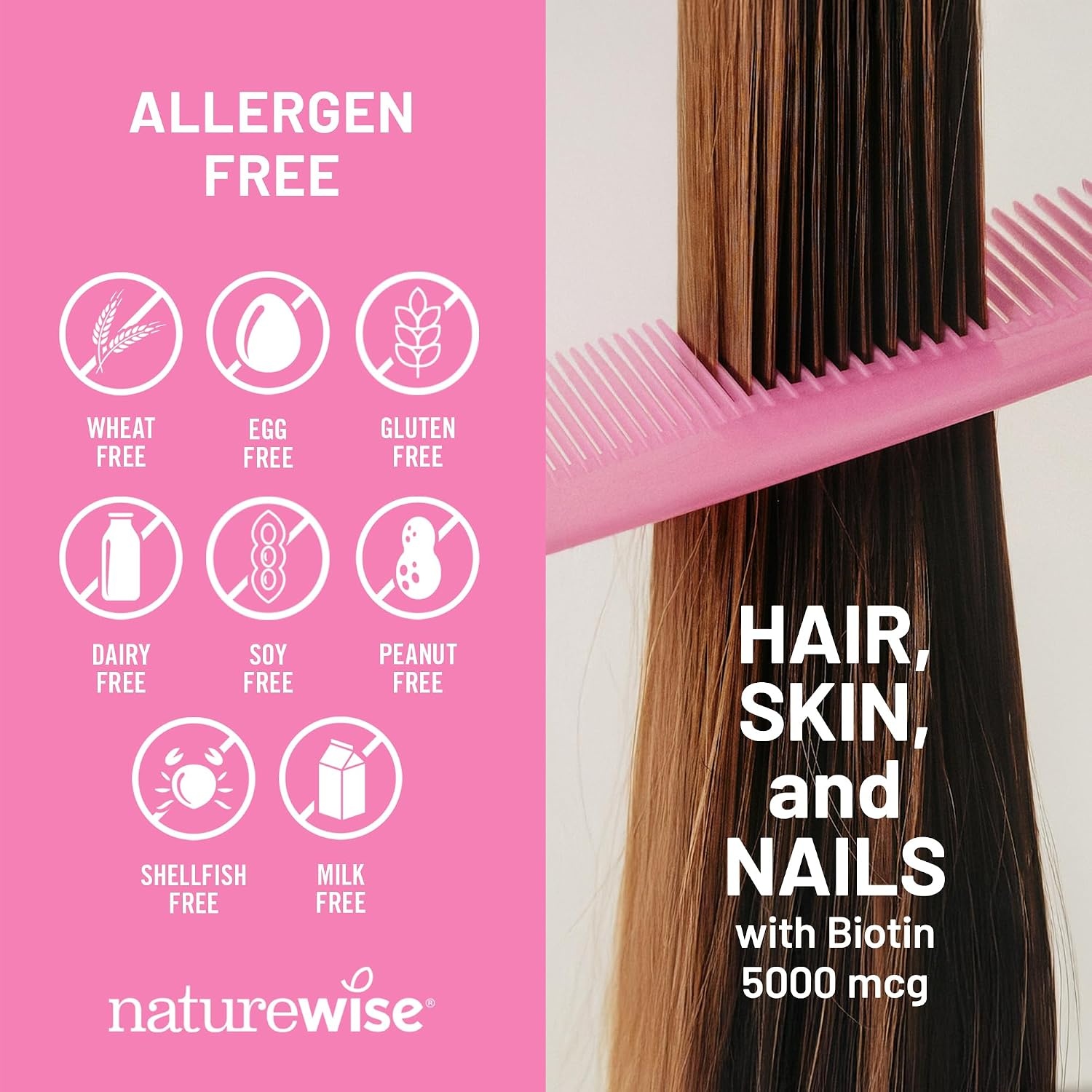 image:imageNatureWise Hair Skin and Nails Vitamin Biotin 5000mcg wHyaluronic Acid Collagen for Women with C B Complex D3 A E Iron NonGMO Gluten Free 150 Softgels50Day Supply270 Count Pack of 1