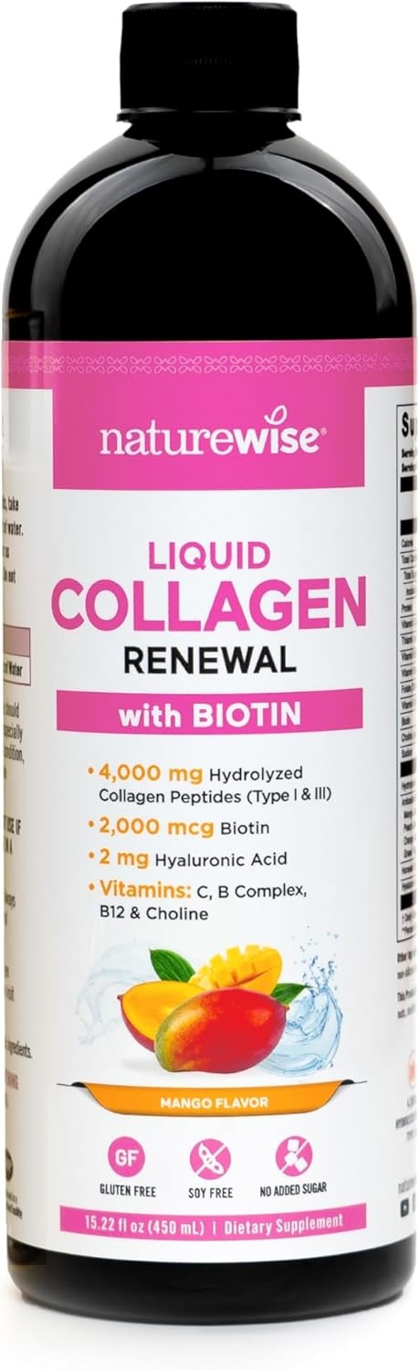 image:imageNatureWise Hydrolyzed Liquid Collagen for Women amp Men 4000mg High Absorption Type 1 amp 3 Peptides with Biotin Vitamin C Vitamin B Complex amp Hyaluronic Acid Mixed Berry 30 Tubes30 Day SupplyMango