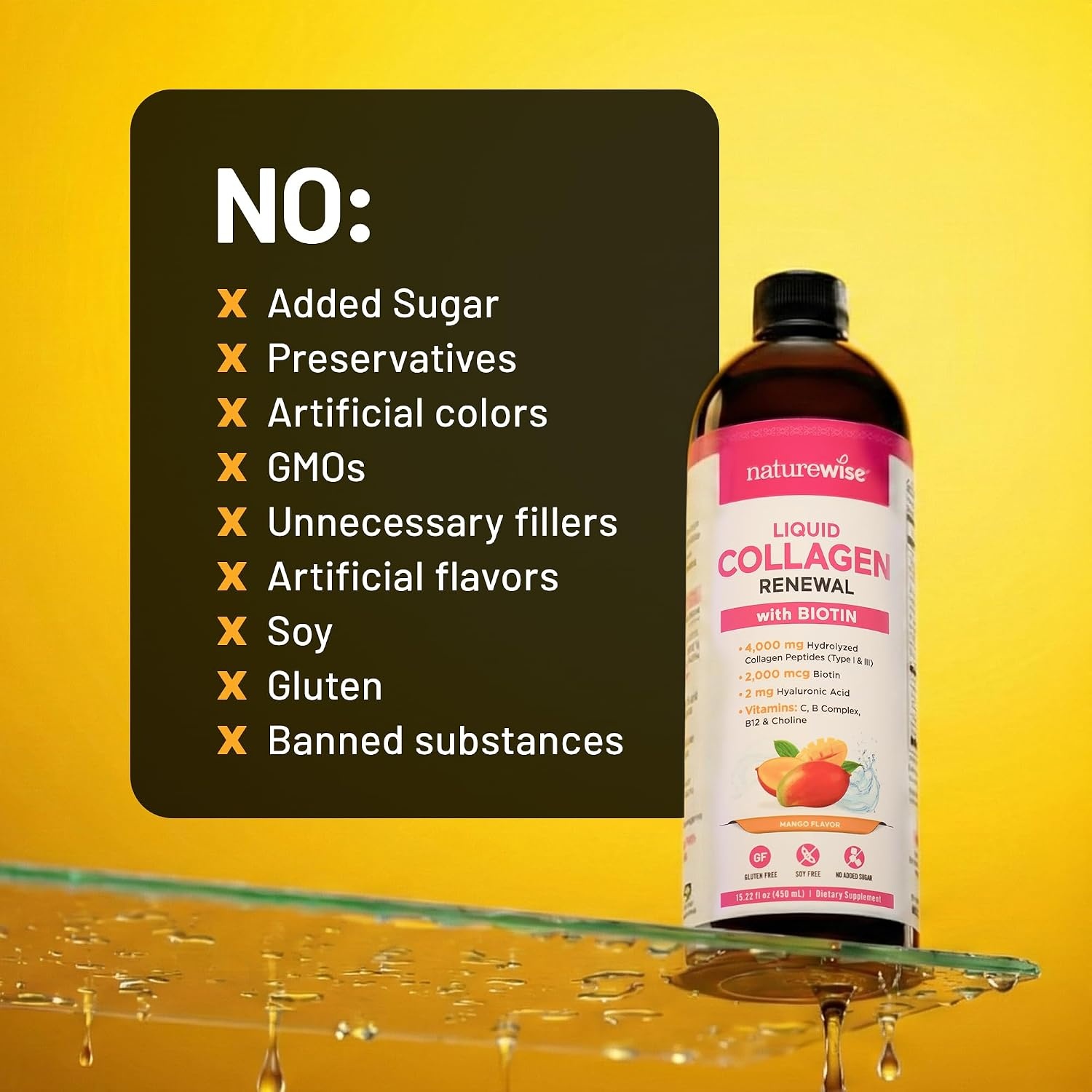 image:imageNatureWise Hydrolyzed Liquid Collagen for Women amp Men 4000mg High Absorption Type 1 amp 3 Peptides with Biotin Vitamin C Vitamin B Complex amp Hyaluronic Acid Mixed Berry 30 Tubes30 Day SupplyMango