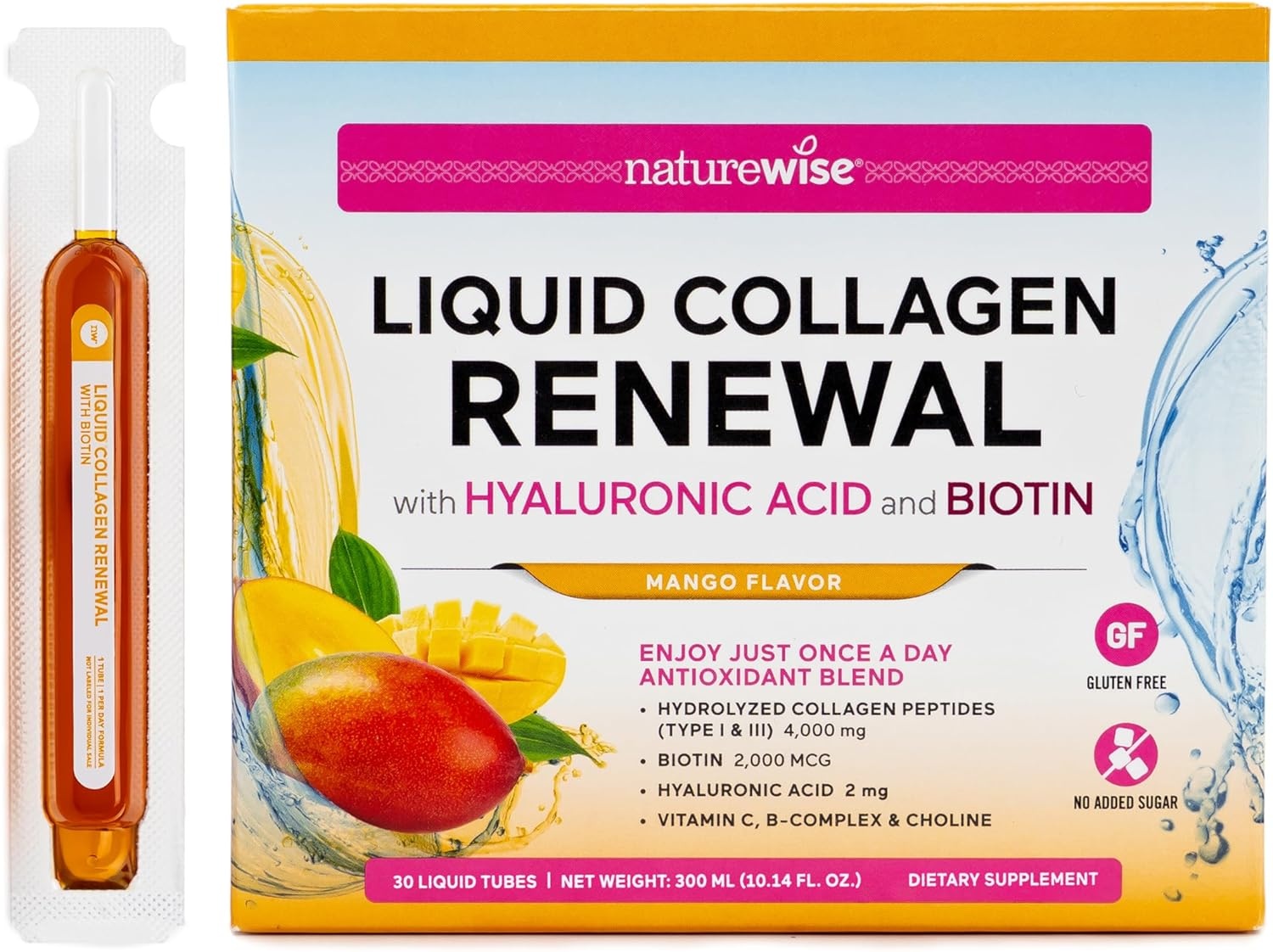 image:imageNatureWise Hydrolyzed Liquid Collagen for Women amp Men 4000mg High Absorption Type 1 amp 3 Peptides with Biotin Vitamin C Vitamin B Complex amp Hyaluronic Acid Mixed Berry 30 Tubes30 Day SupplyMango
