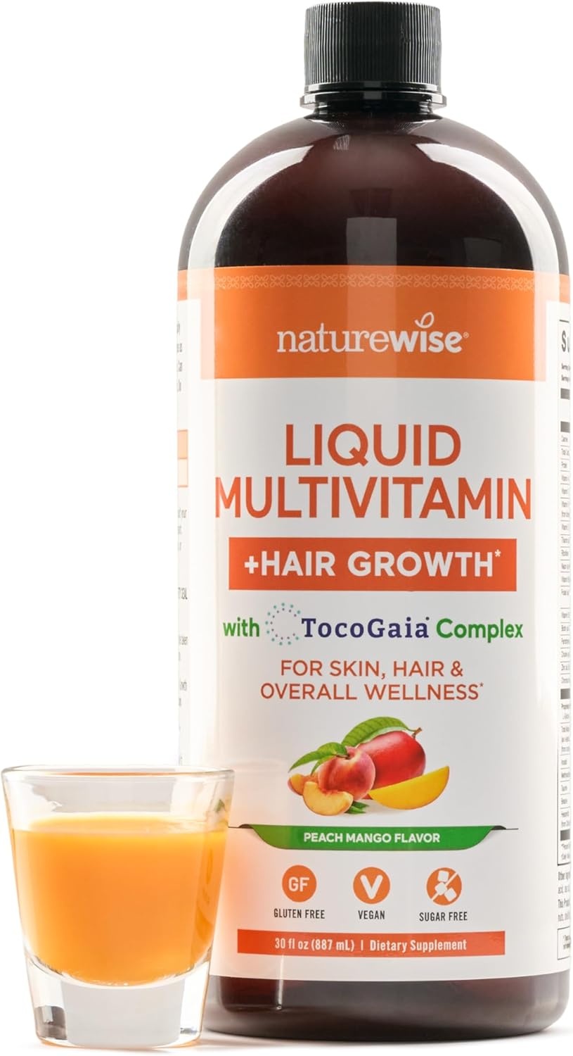 image:imageNatureWise Liquid Multivitamin Hair Growth for Women amp Men Tocogaia for Hair Growth amp Skin Elasticity Support Biotin Vitamin D E B Sugar Free Multivitamin Vegan 30 fl oz30 ServingsPeach Mango