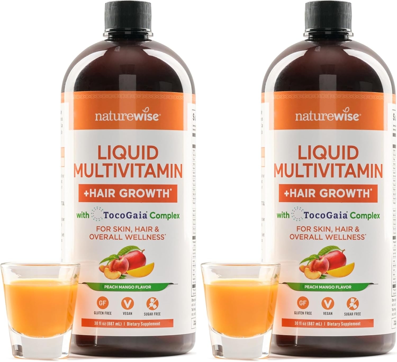image:imageNatureWise Liquid Multivitamin Hair Growth for Women amp Men Tocogaia for Hair Growth amp Skin Elasticity Support Biotin Vitamin D E B Sugar Free Multivitamin Vegan 30 fl oz30 ServingsPeach Mango