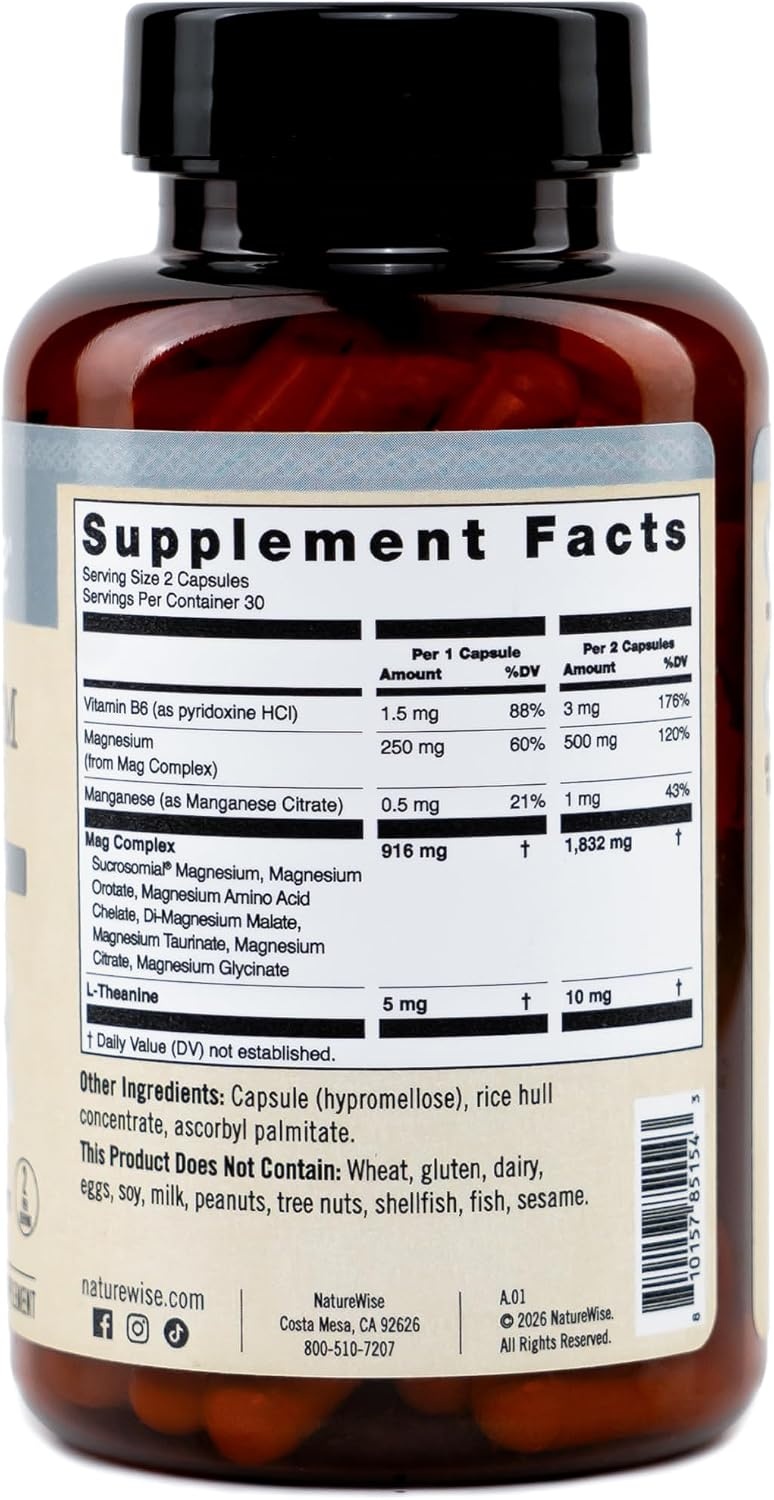 image:imageNatureWise Magnesium Complex 500mg 7 Type with Magnesium Glycinate Citrate Malate Sucrosomial amp More Added LTheanine Sleep Heart Function amp Muscle Support 60 Capsules30Day Supply
