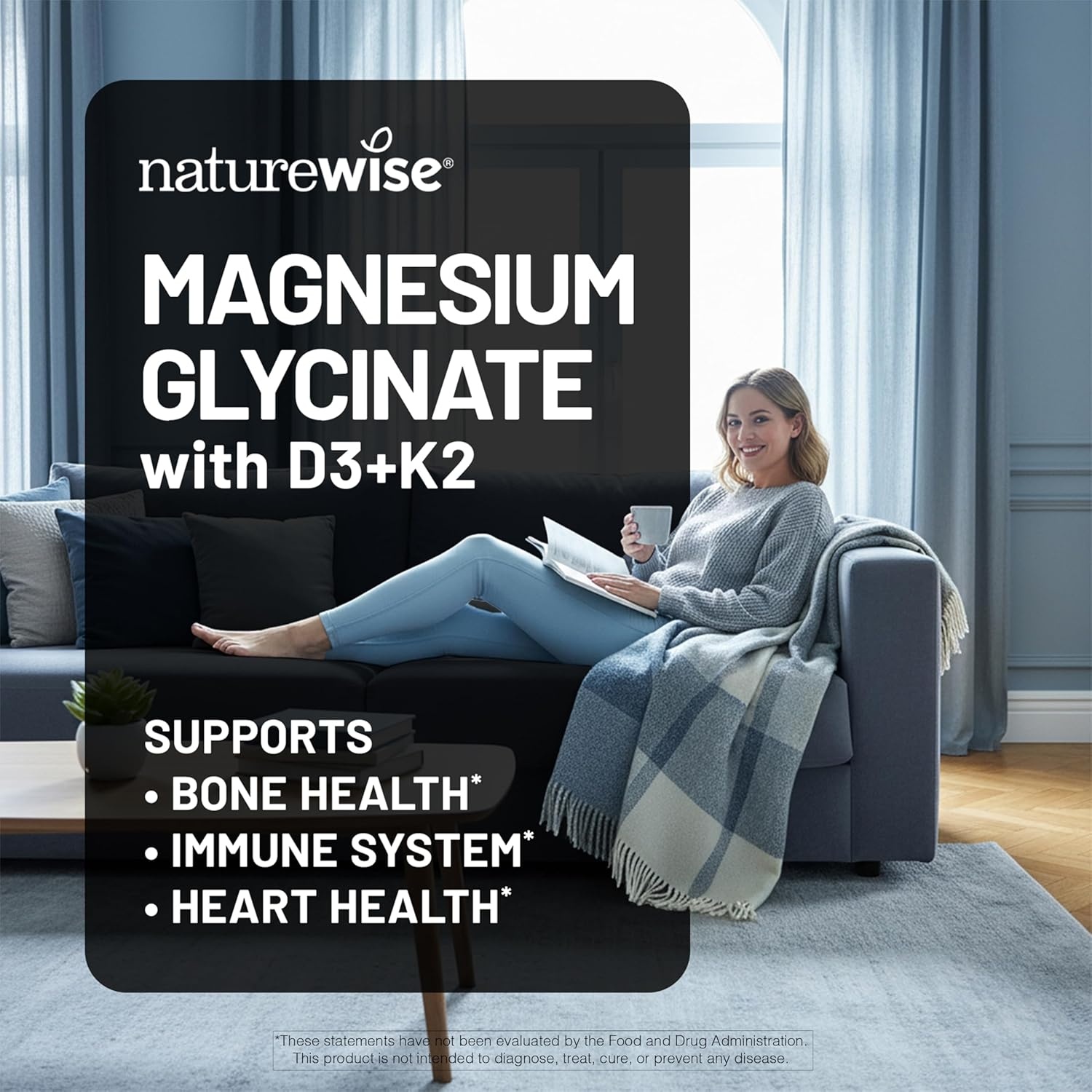 image:imageNatureWise Magnesium Glycinate 550mg 2000 IU Vitamin D3 K2 100 mcg D3 K2 Magnesium Supplement Chelated for High Absorption Bone Support NonGMO USA Manufactured 30Day Supply10000IU