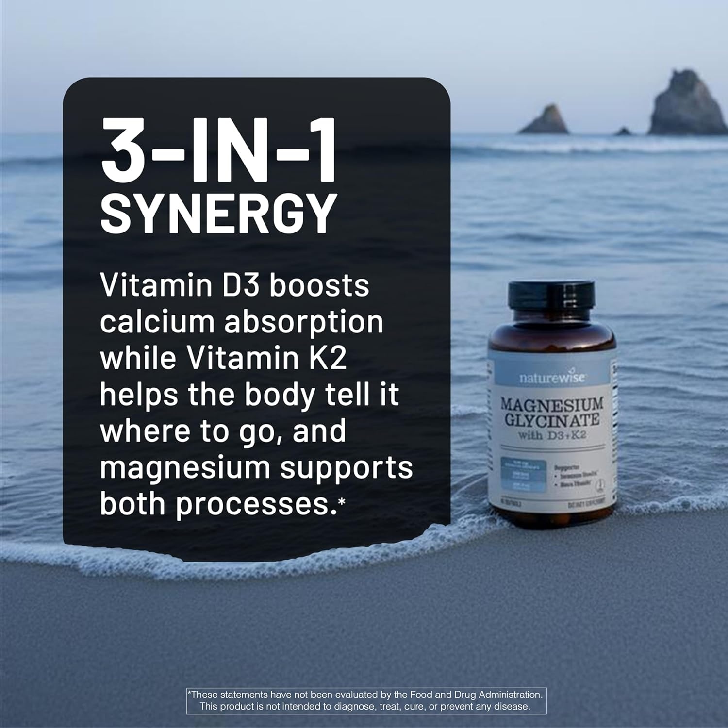 image:imageNatureWise Magnesium Glycinate 550mg 2000 IU Vitamin D3 K2 100 mcg D3 K2 Magnesium Supplement Chelated for High Absorption Bone Support NonGMO USA Manufactured 30Day Supply10000IU