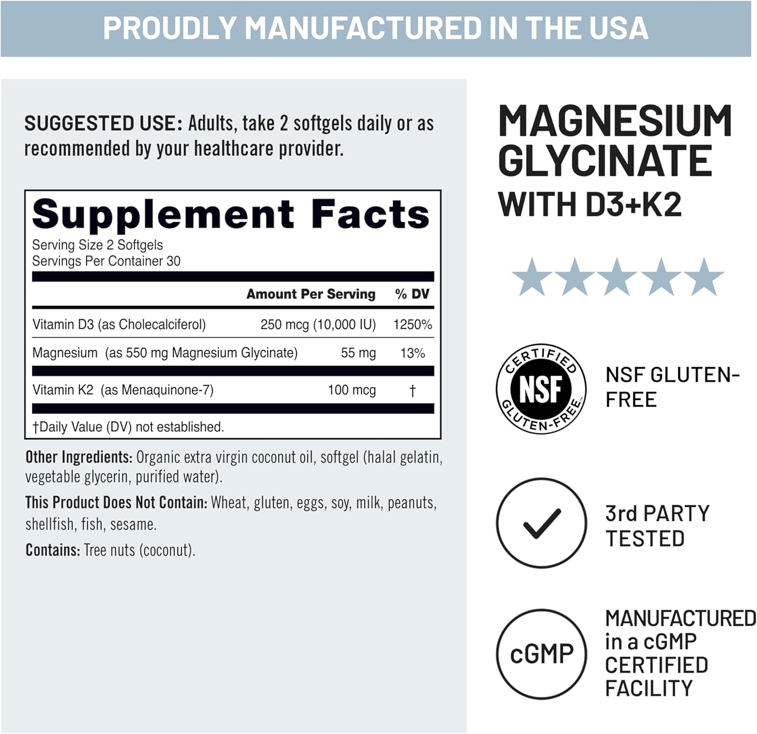 image:imageNatureWise Magnesium Glycinate 550mg 2000 IU Vitamin D3 K2 100 mcg D3 K2 Magnesium Supplement Chelated for High Absorption Bone Support NonGMO USA Manufactured 30Day Supply10000IU