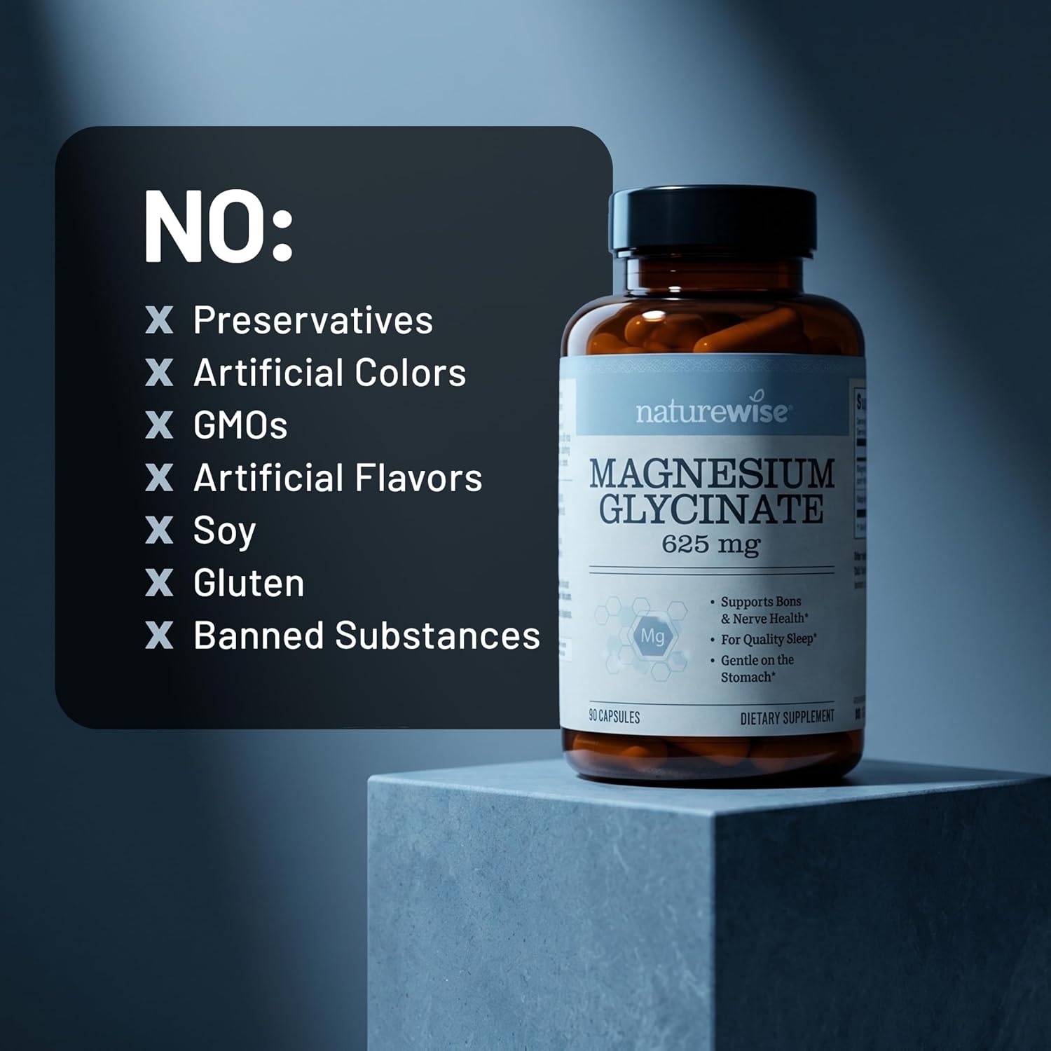 image:imageNatureWise Magnesium Glycinate 625 mg High Absorption Chelated Magnesium Glycinate for Sleep Relaxation Muscle amp Bones Gentle on Stomach Vegan NonGMO 90 Capsules90Day SupplyUnflavored
