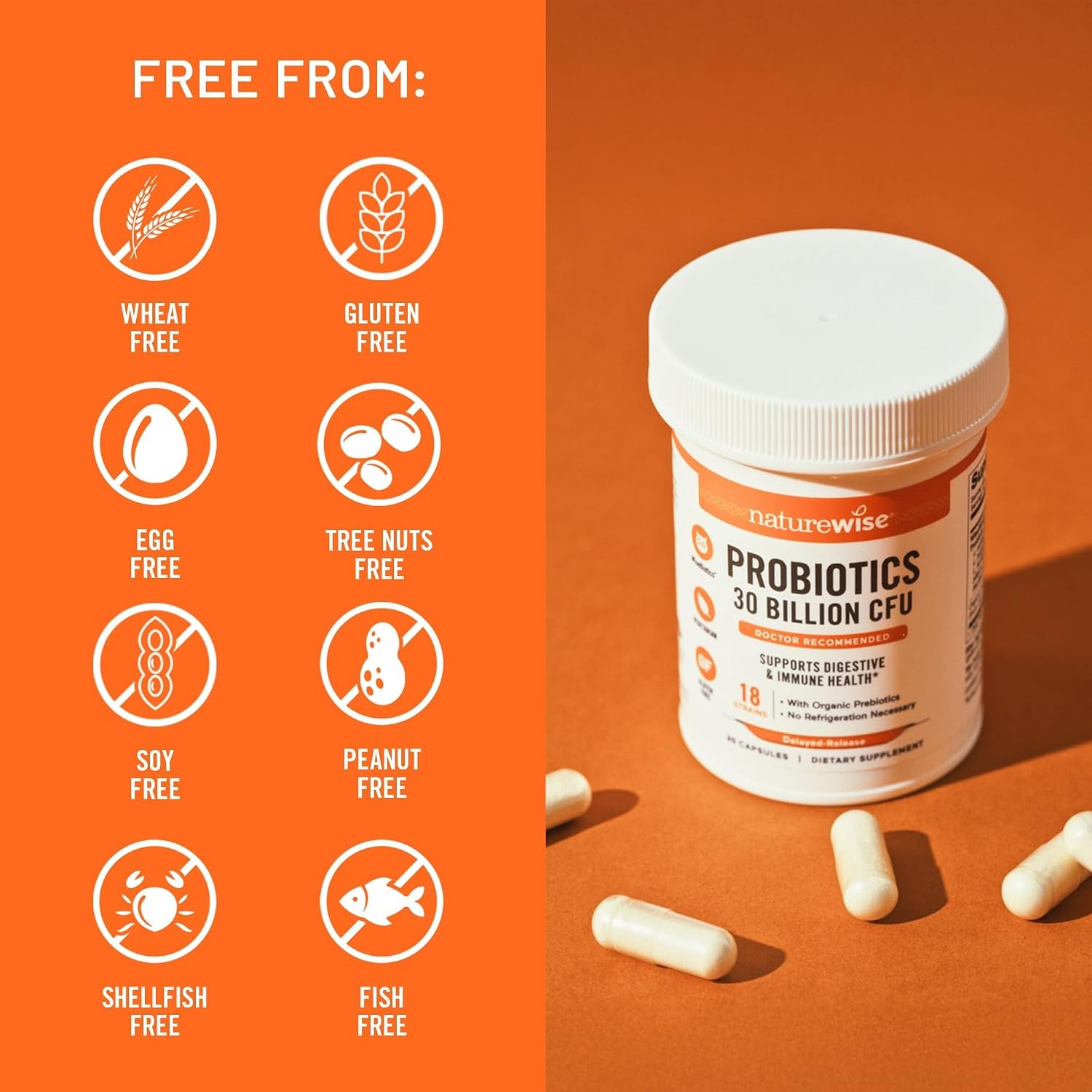image:imageNatureWise Max Probiotics for Women amp Men 30 Billion CFU 18 Strains With Prebiotics For Gut amp Digestive Health DelayedRelease Capsules Gluten Free 60 Capsules2Month Supply60 Count Pack of 1