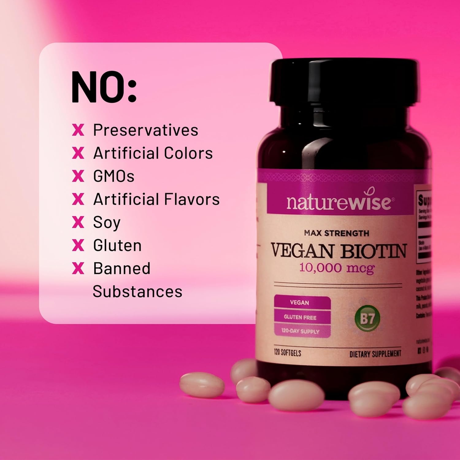 image:imageNatureWise Max Strength Vegan Biotin 10000mcg for Women amp Men Healthy Skin amp Hair Support NSF GlutenFree Certified NonGMO USA Manufactured 120 Softgels120Day Supply