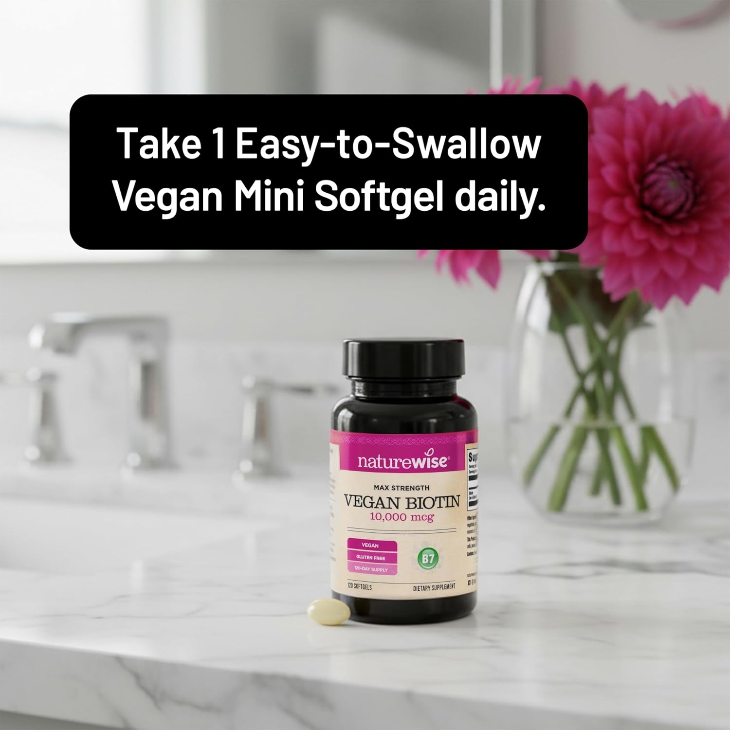 image:imageNatureWise Max Strength Vegan Biotin 10000mcg for Women amp Men Healthy Skin amp Hair Support NSF GlutenFree Certified NonGMO USA Manufactured 120 Softgels120Day Supply