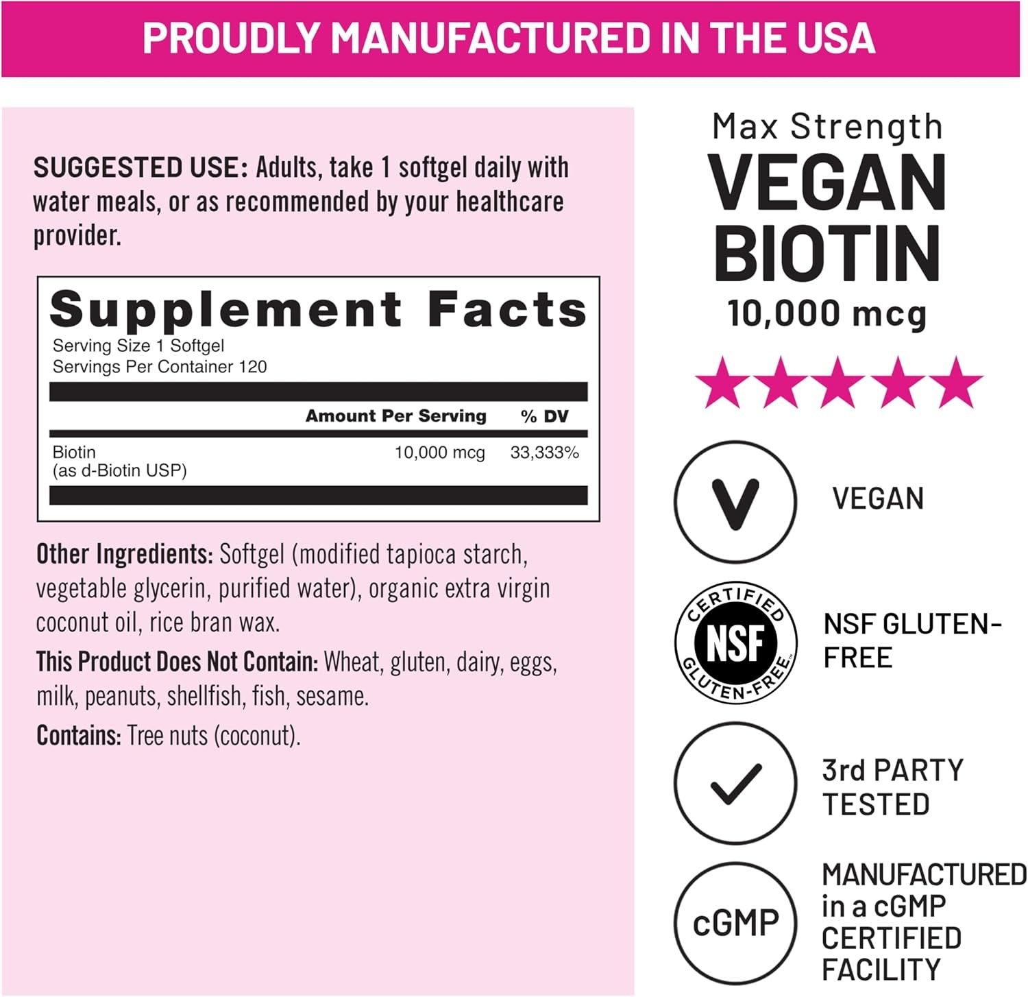 image:imageNatureWise Max Strength Vegan Biotin 10000mcg for Women amp Men Healthy Skin amp Hair Support NSF GlutenFree Certified NonGMO USA Manufactured 120 Softgels120Day Supply