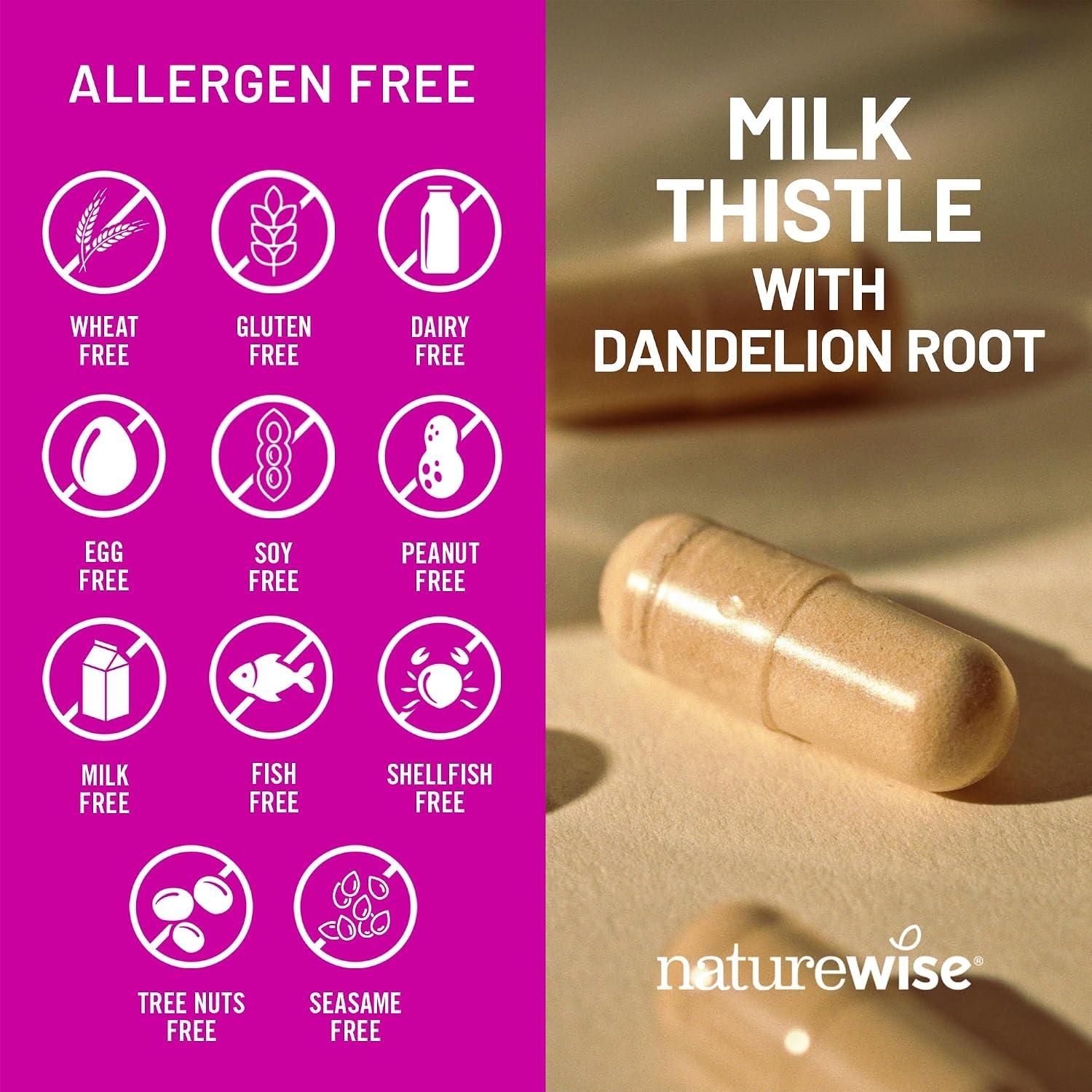 image:imageNatureWise Milk Thistle with Dandelion Root Silymarin Antioxidant Liver amp Kidney Health Support Supplement Vegan NonGMO Gluten Free 60 Count60Day Supply60 Count Pack of 1