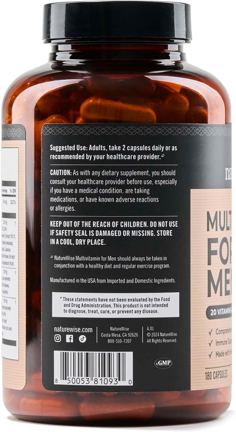 image:imageNatureWise Multivitamin for Men Daily Male Support Minerals amp Herbs for Energy Performance Immunity with Vitamin A C D BComplex Soy amp GlutenFree NonGMO 90 Capsules45Day SupplyUnflavored