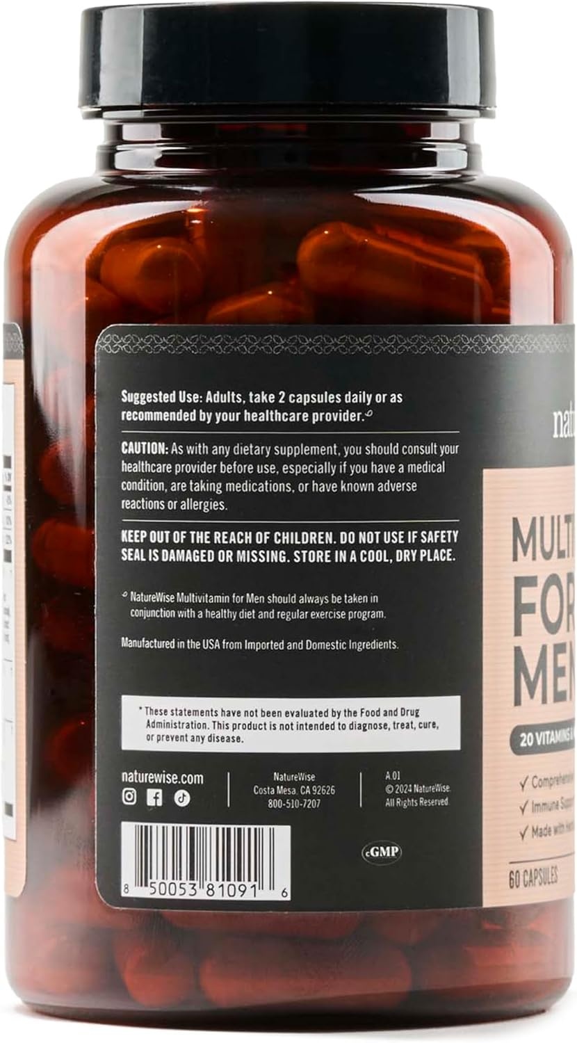 image:imageNatureWise Multivitamin for Men Daily Male Support Minerals amp Herbs for Energy Performance Immunity with Vitamin A C D BComplex Soy amp GlutenFree NonGMO 90 Capsules45Day SupplyUnflavored