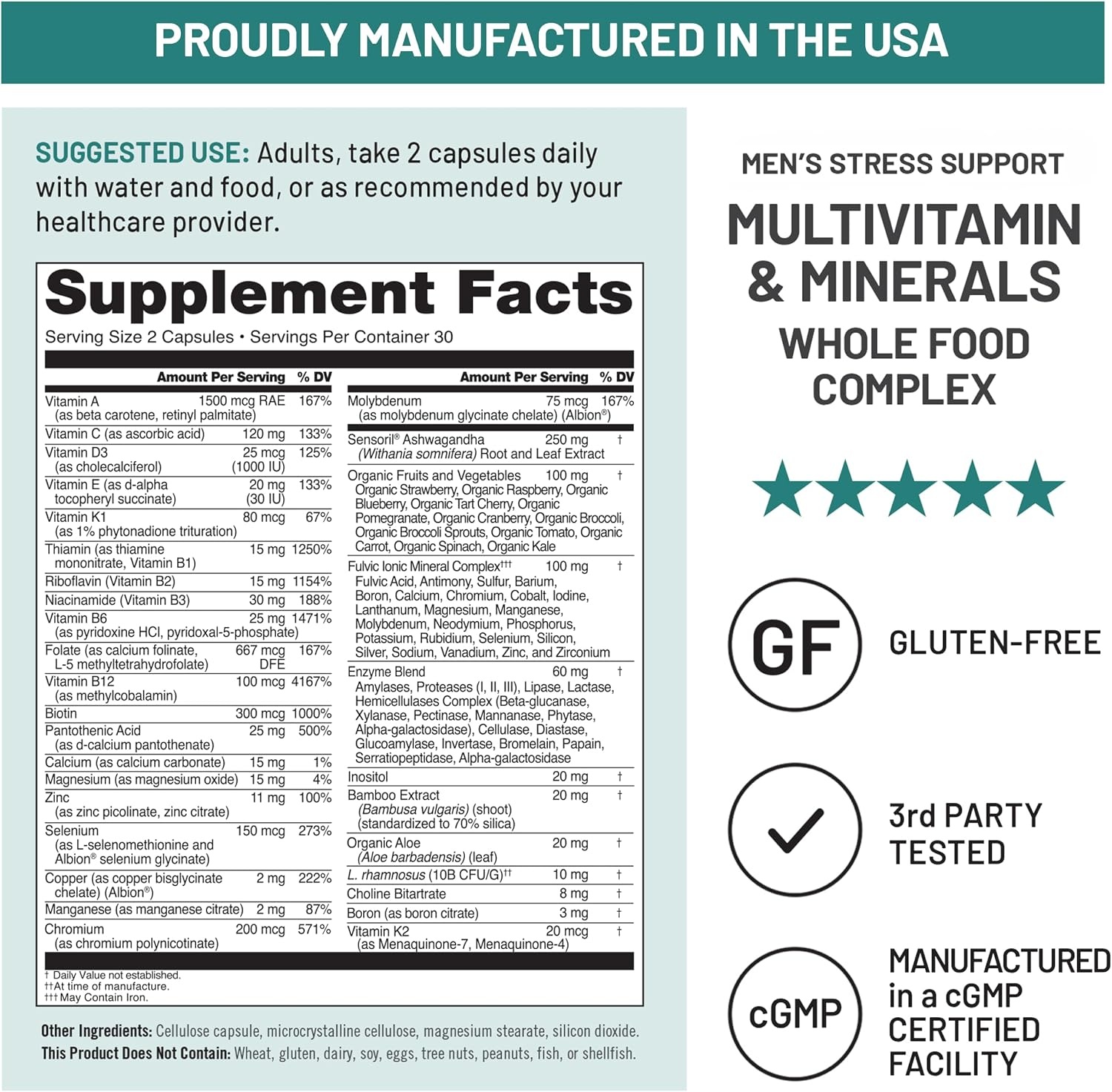 image:imageNatureWise Multivitamin for Men Stress Support Fulvic Ionic Minerals Probiotics for Immunity Male Health Digestion Whole Organic Foods Vegetarian NonGMO 60 Capsules1Month Supply