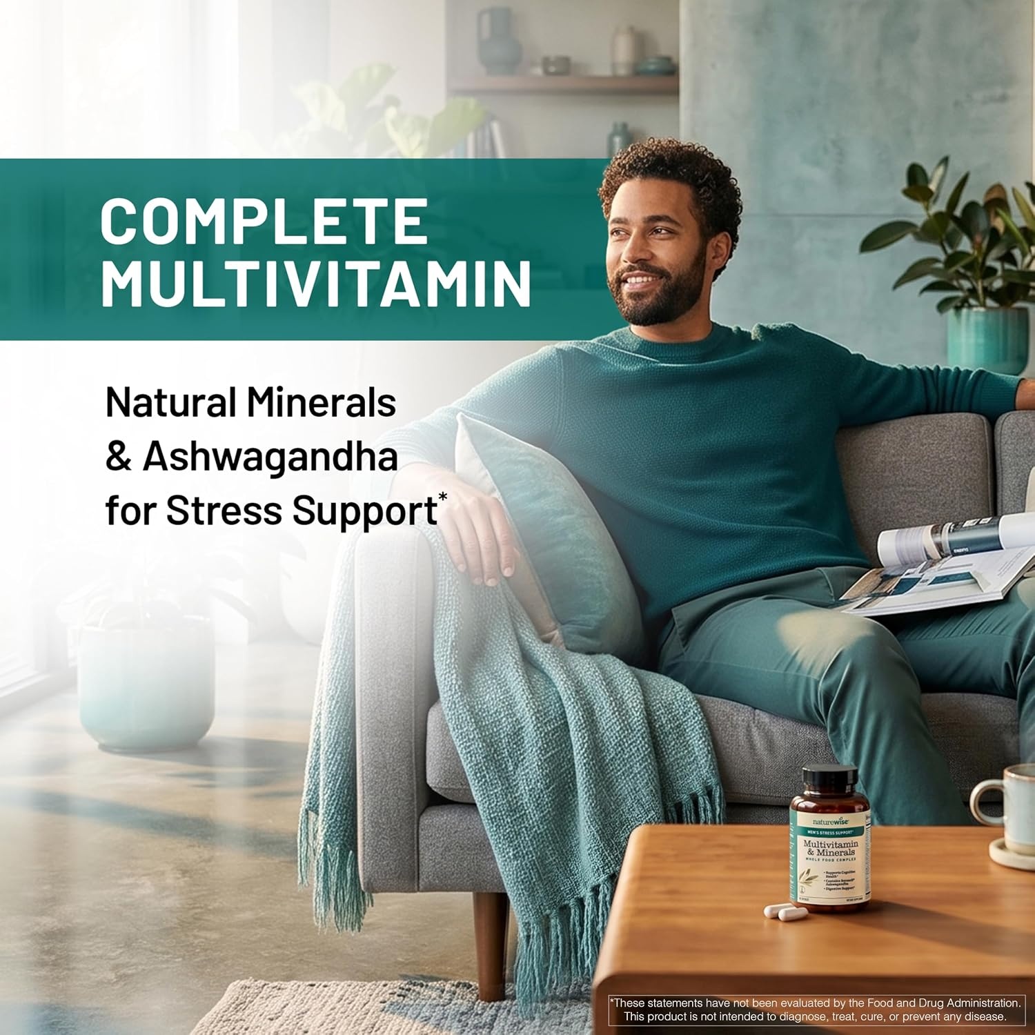 image:imageNatureWise Multivitamin for Men Stress Support Fulvic Ionic Minerals Probiotics for Immunity Male Health Digestion Whole Organic Foods Vegetarian NonGMO 60 Capsules1Month Supply