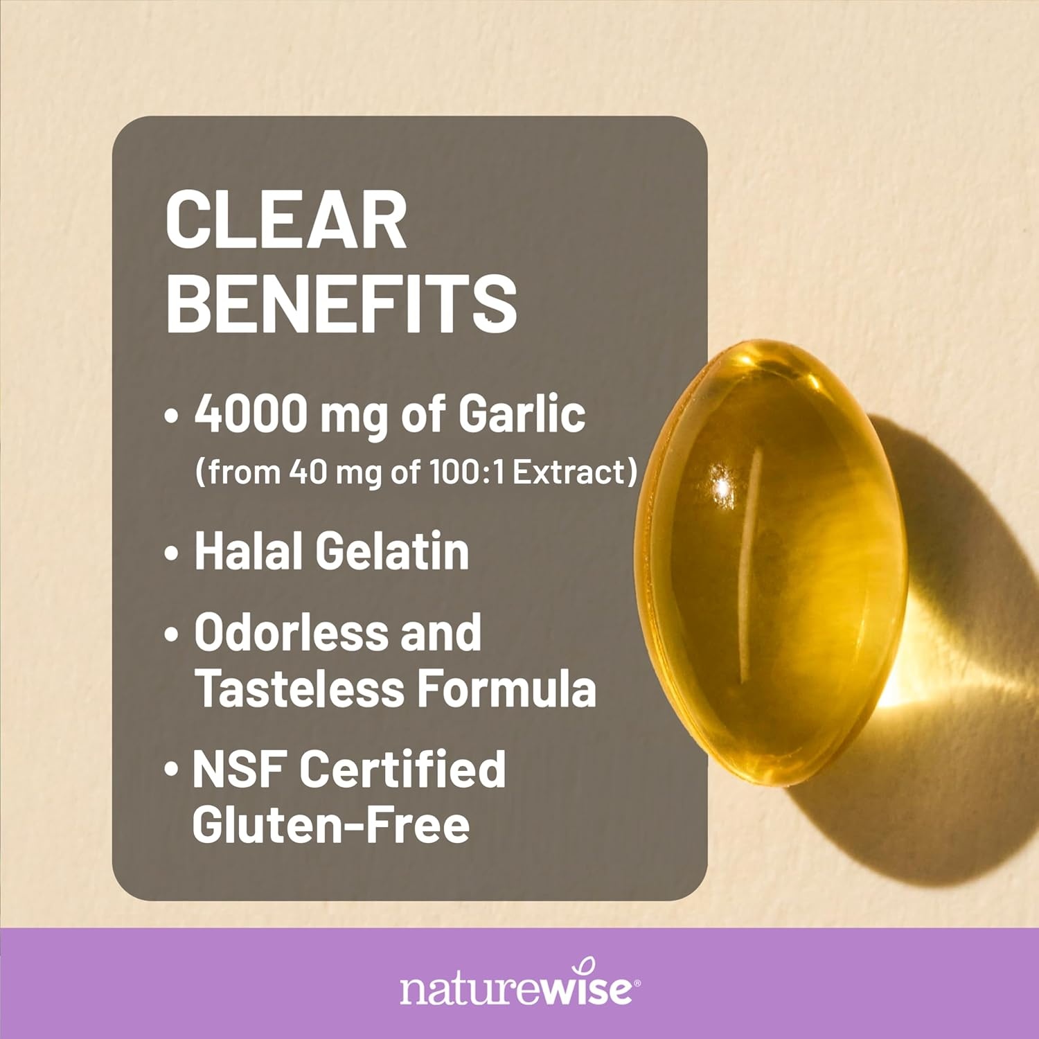 image:imageNatureWise Odorless Garlic Supplement 4000mg Ultra Potent 1001 Extract Healthy Cholesterol Formula Heart Health Support NonGMO Gluten Free with Halal Gelatin 60 Count30Day Supply60 Count Pack of 1