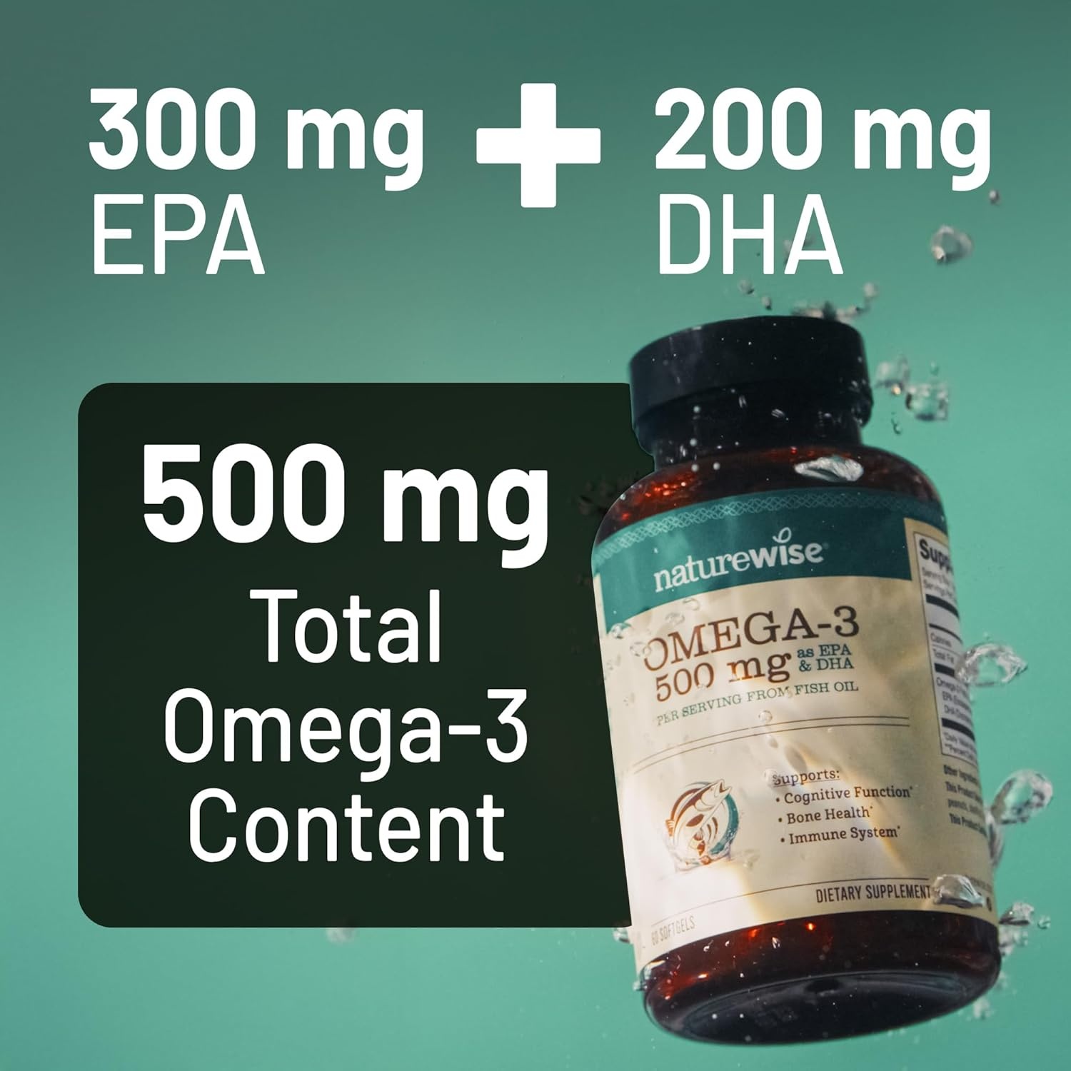 image:imageNatureWise Omega 3 Fish Oil 500mg Omega 3 per Serving 300mg EPA amp 200mg DHA Sustainably Sourced for Purity Lemon Flavored Burpless Gluten amp Soy Free NonGMO 60 Softgels2Month Supply90 Count Pack of 1