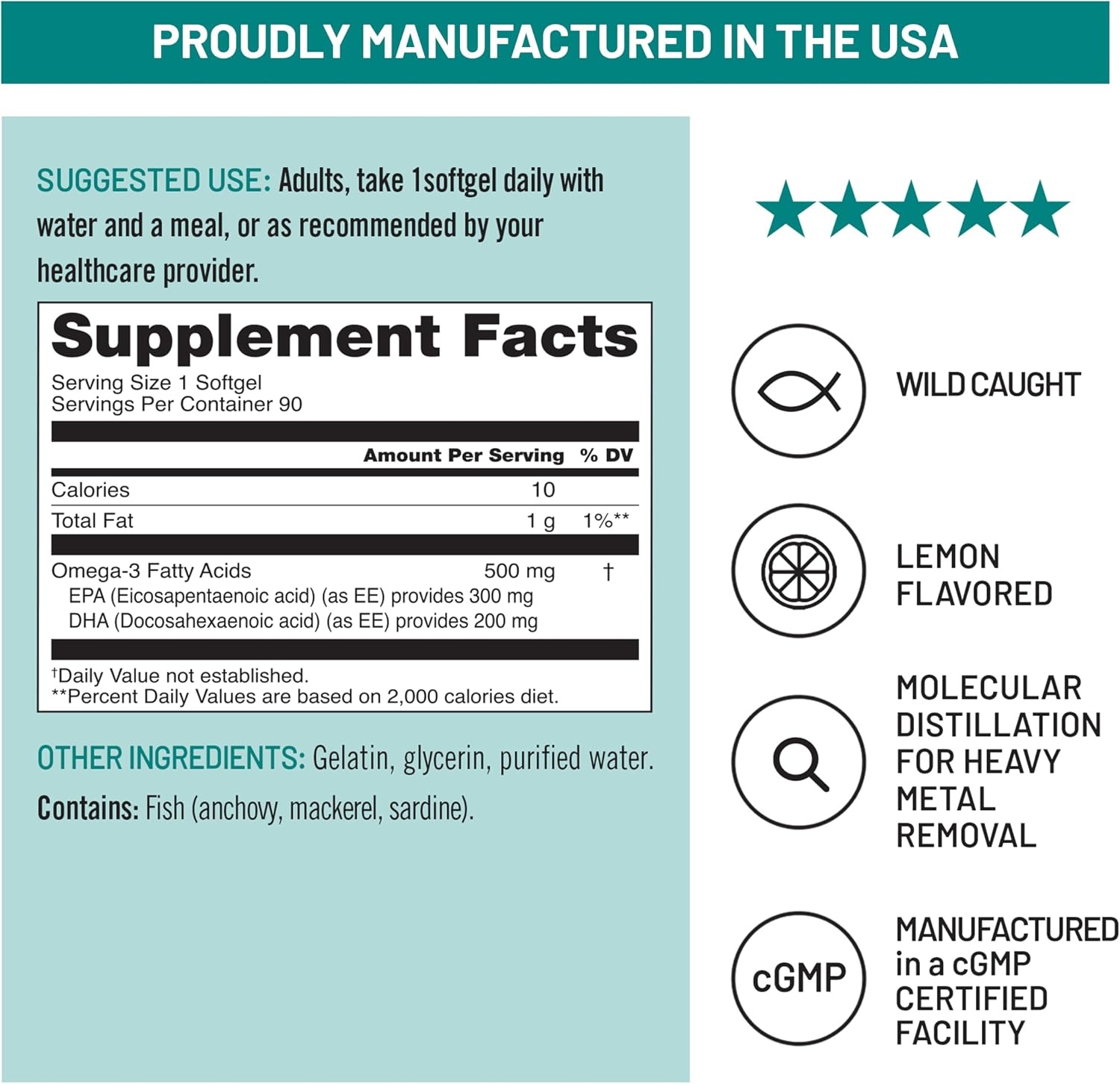 image:imageNatureWise Omega 3 Fish Oil 500mg Omega 3 per Serving 300mg EPA amp 200mg DHA Sustainably Sourced for Purity Lemon Flavored Burpless Gluten amp Soy Free NonGMO 60 Softgels2Month Supply90 Count Pack of 1