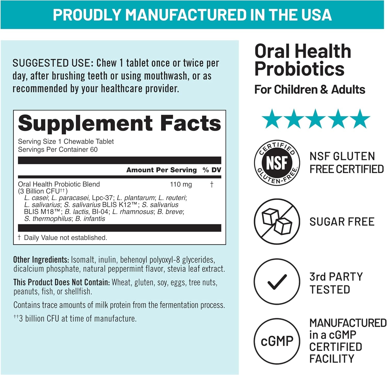 image:imageNatureWise Oral Probiotics for Mouth Bad Breath Chewable SugarFree Mint Lactobacillus reuteri Chewable Oral Probiotics For Kids amp Adults NonGMO USA Manufactured 60 Count60Day Supply60 Count Pack of 2
