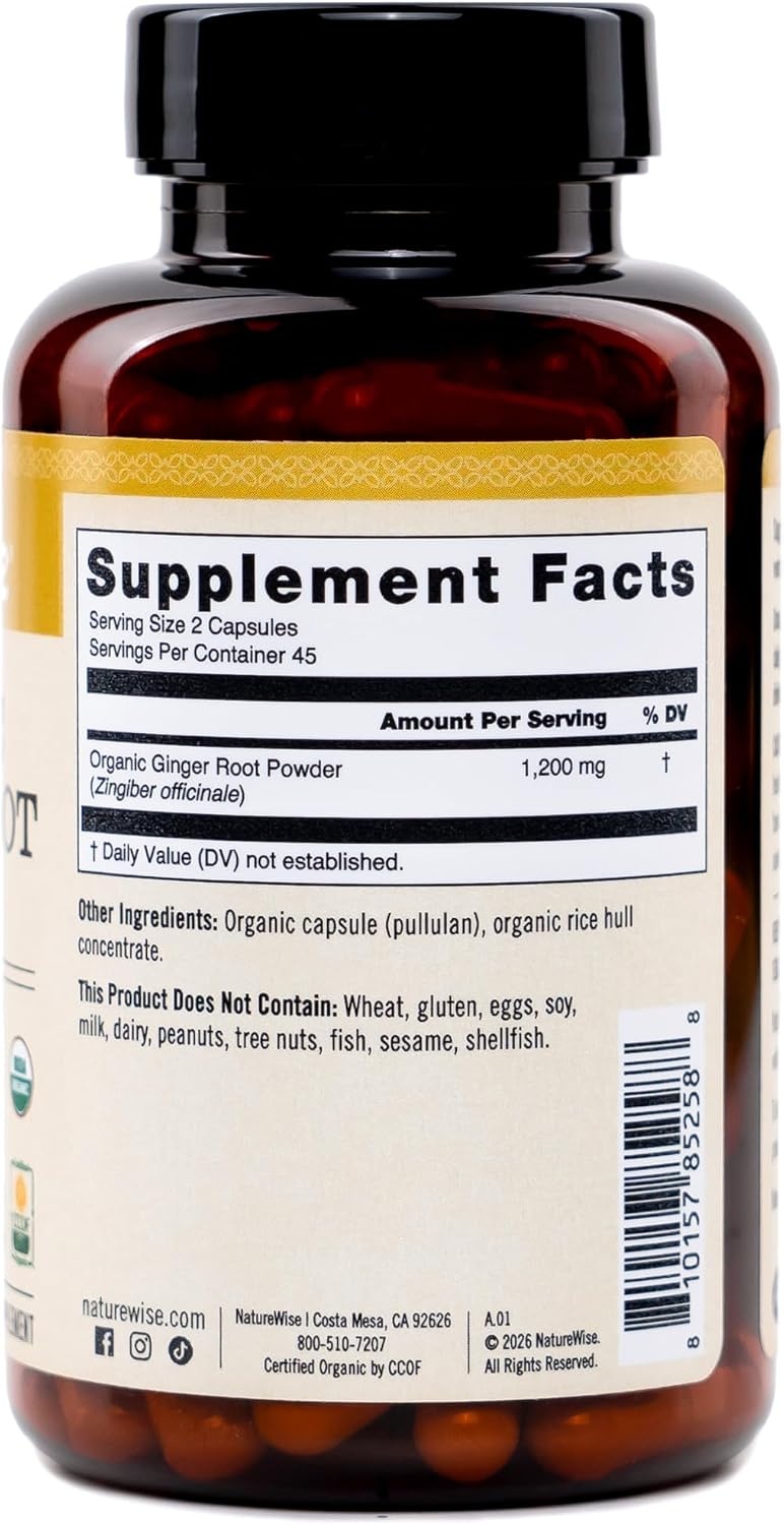 image:imageNatureWise Organic Ginger Root 1200mg USDA Organic Certified Organic by CCOF Digestive Comfort amp Immune System Support Vegan NonGMO USA Manufactured 90 Capsules45Day Supply