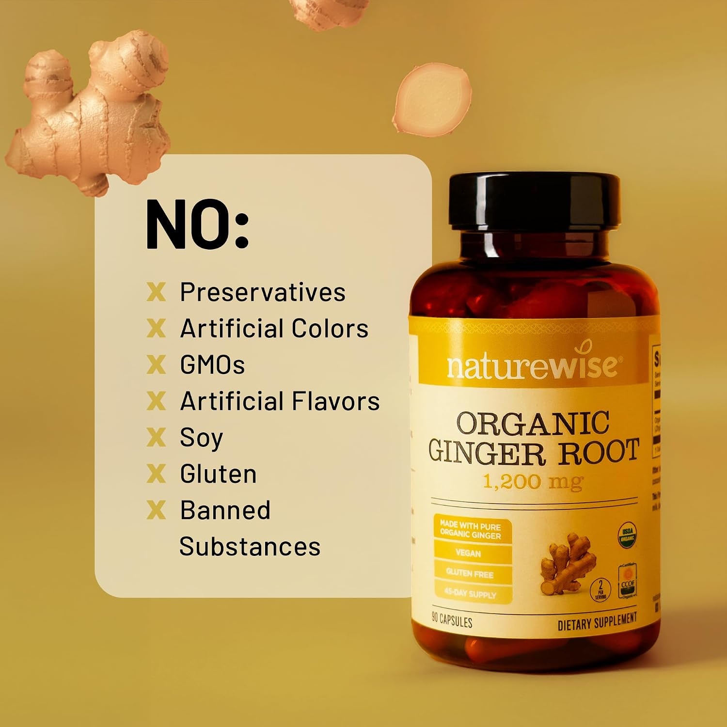 image:imageNatureWise Organic Ginger Root 1200mg USDA Organic Certified Organic by CCOF Digestive Comfort amp Immune System Support Vegan NonGMO USA Manufactured 90 Capsules45Day Supply