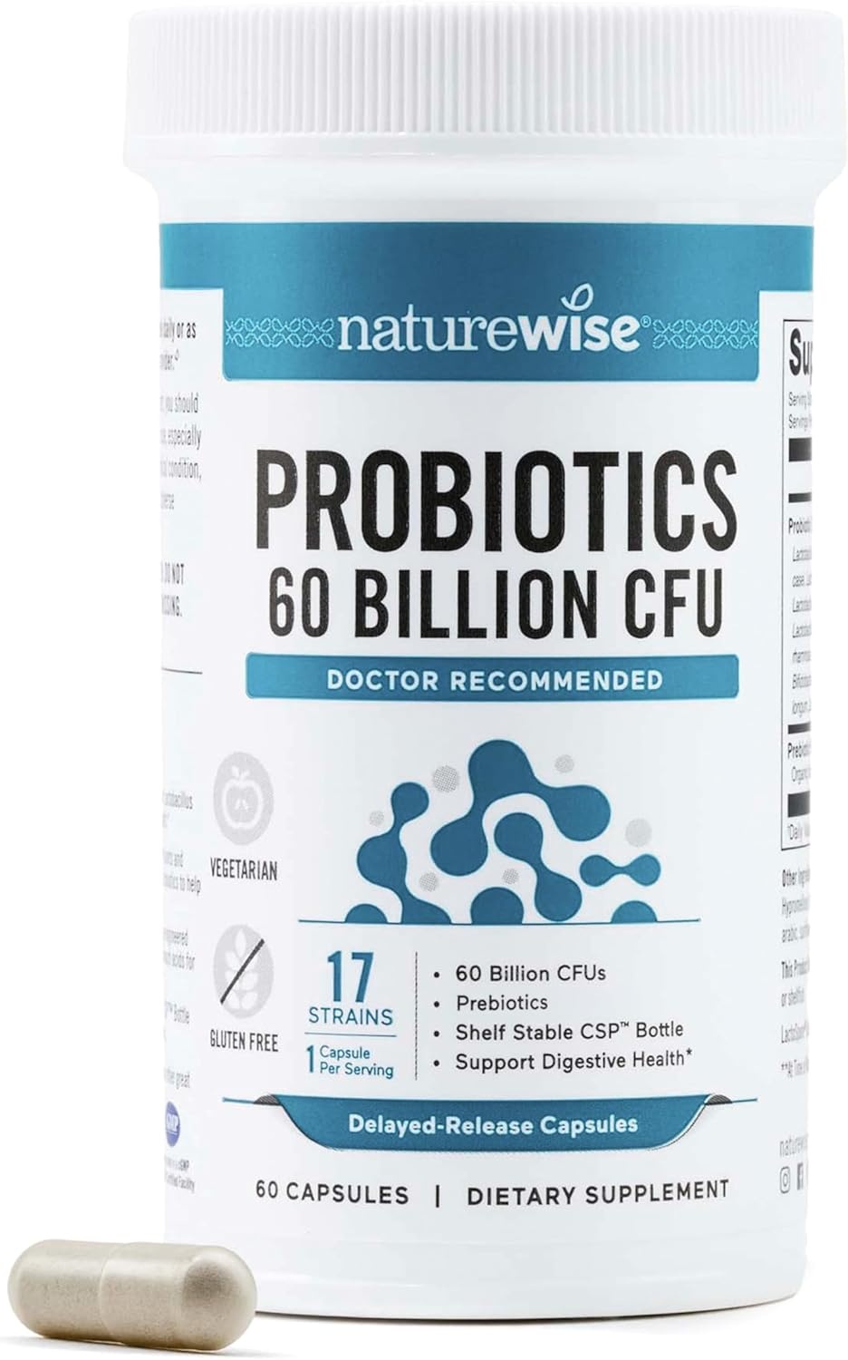 image:imageNatureWise Probiotics 60 Billion CFU 17 Strains Organic Prebiotics Immune Digestive amp Gut Health Support for Women amp Men Vegetarian GlutenFree NonGMO 30 Capsules1Month Supply60 BILLION CFU