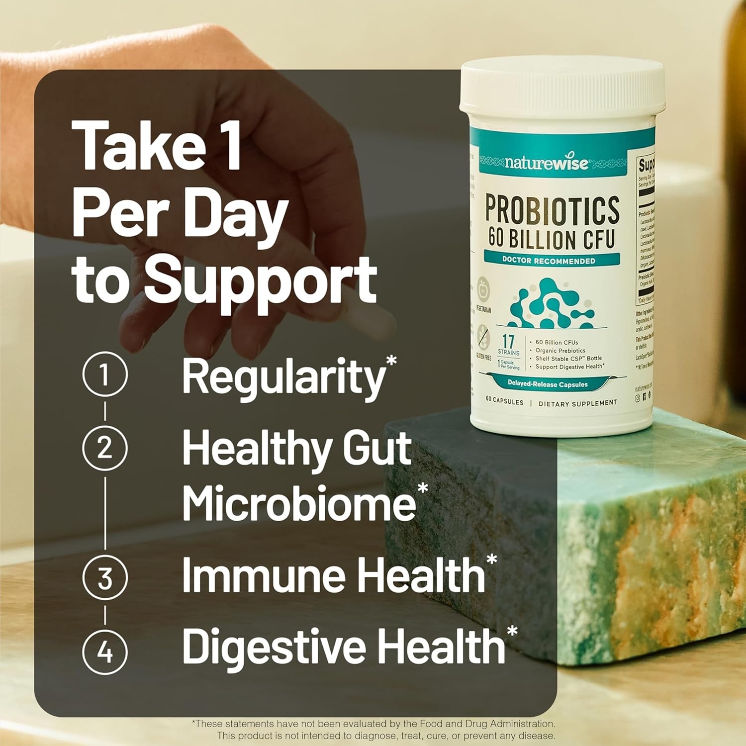 image:imageNatureWise Probiotics 60 Billion CFU 17 Strains Organic Prebiotics Immune Digestive amp Gut Health Support for Women amp Men Vegetarian GlutenFree NonGMO 30 Capsules1Month Supply60 BILLION CFU